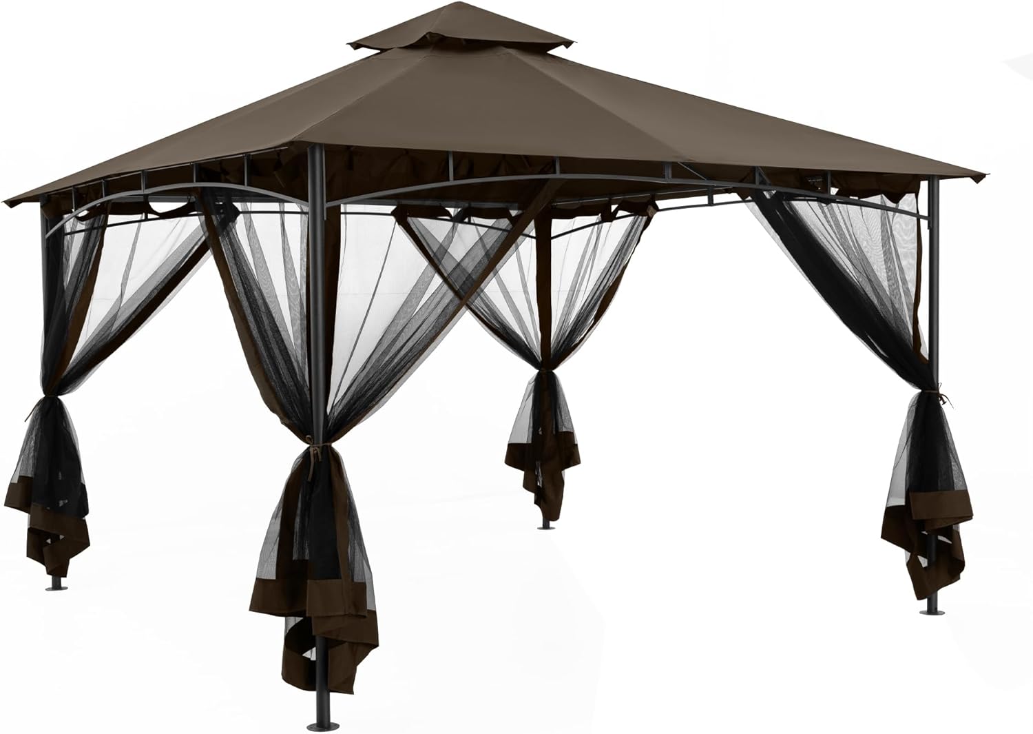 12' X 12' Patio Gazebo with Ventilation Double Roof, Outdoor Gazebo with Removable Mosquito Netting