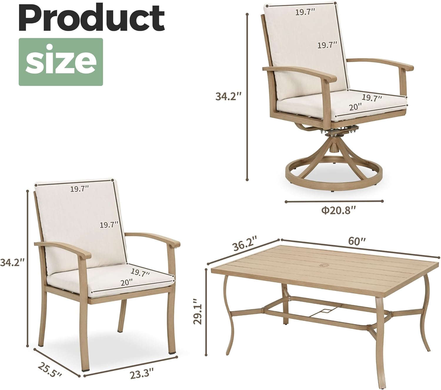 7-Piece Outdoor Patio Dining Set, Aluminum Patio Table and Chairs Set for 6