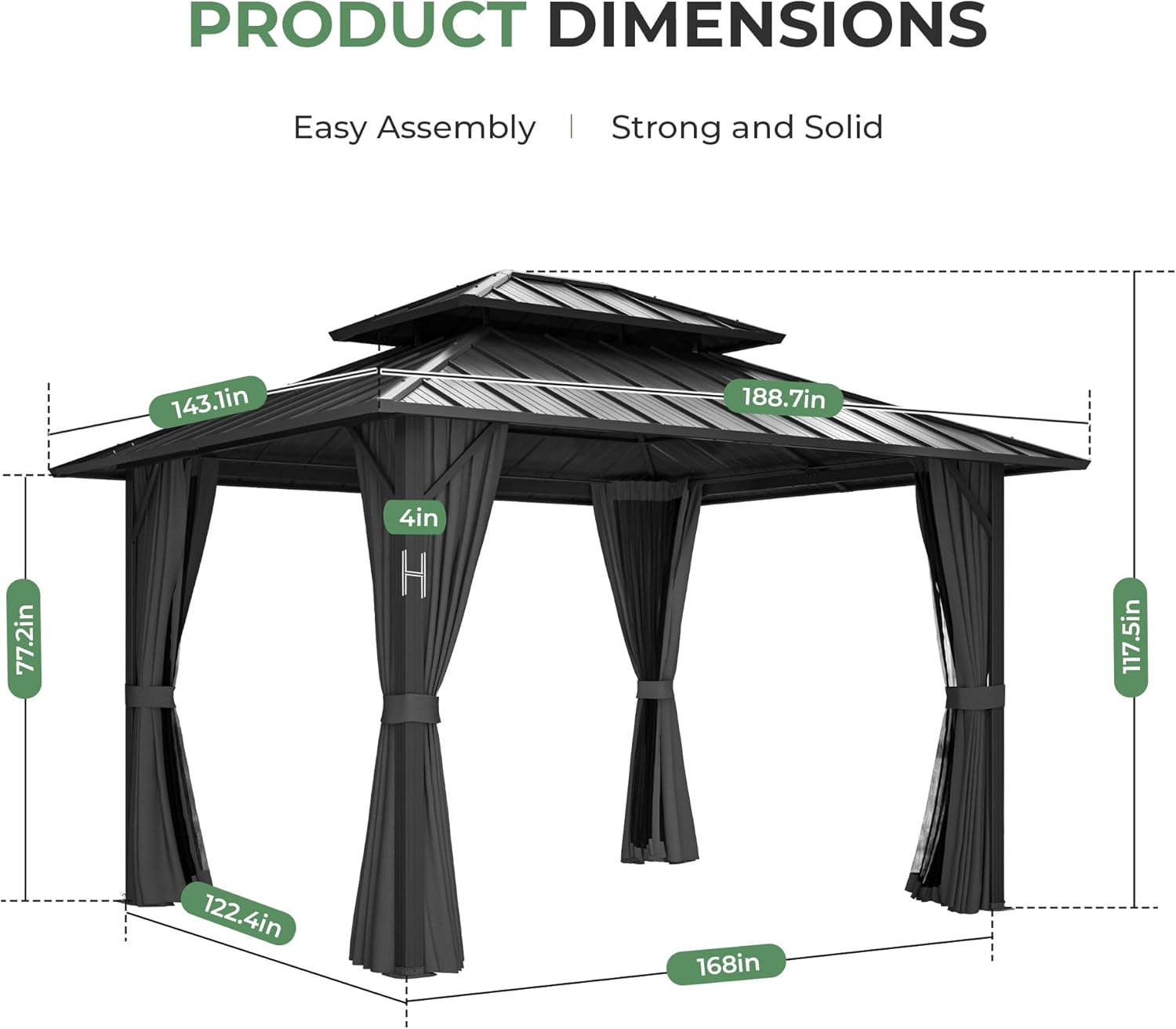 12' x 16' Hardtop Gazebo, Aluminum Frame with Double Galvanized Steel Roof, Outdoor Metal Gazebo with Netting & Curtains