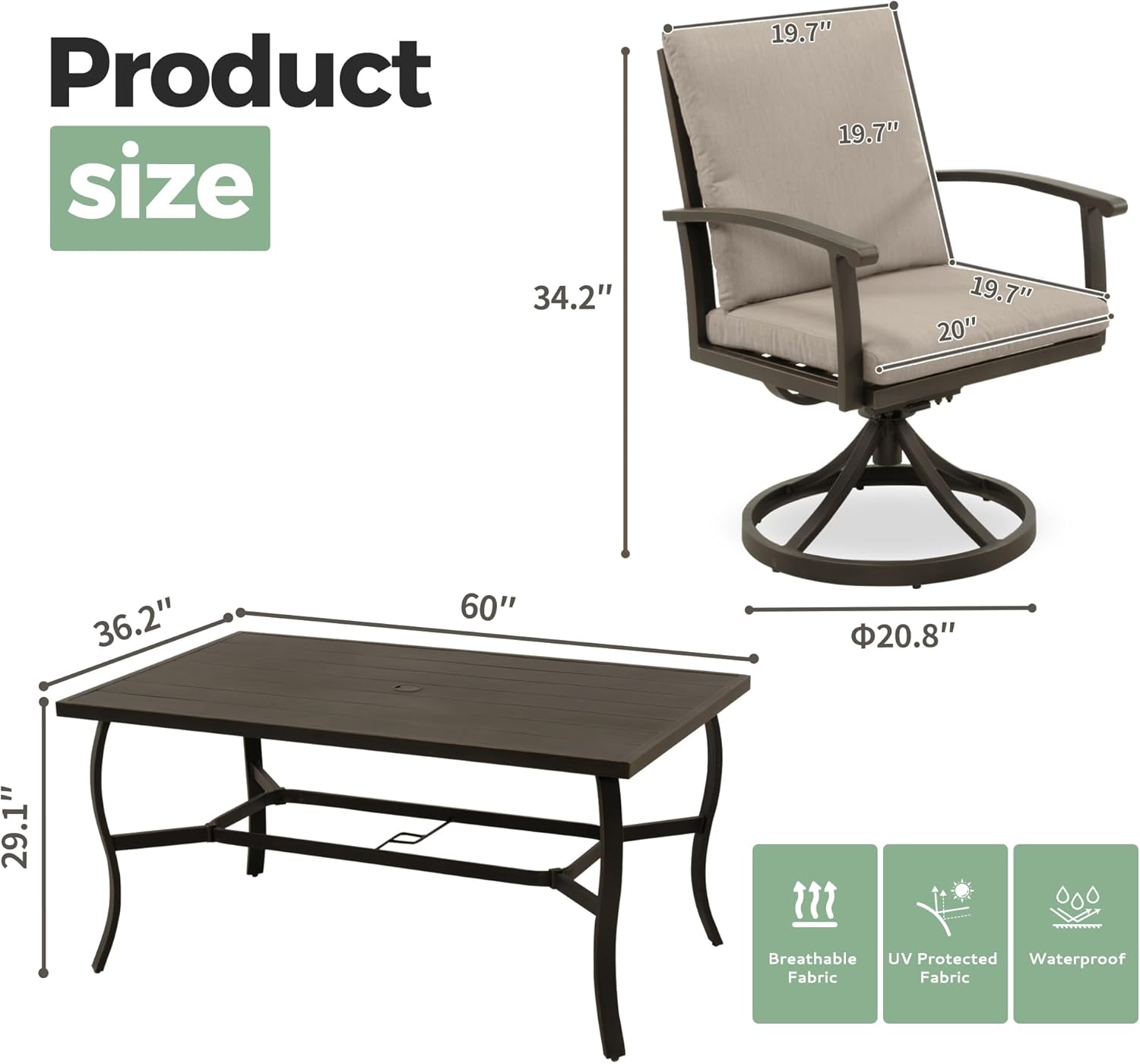 7-Piece Outdoor Patio Dining Set, Aluminum Patio Table and Chairs Set for 6, Rectangular Table with Umbrella Hole
