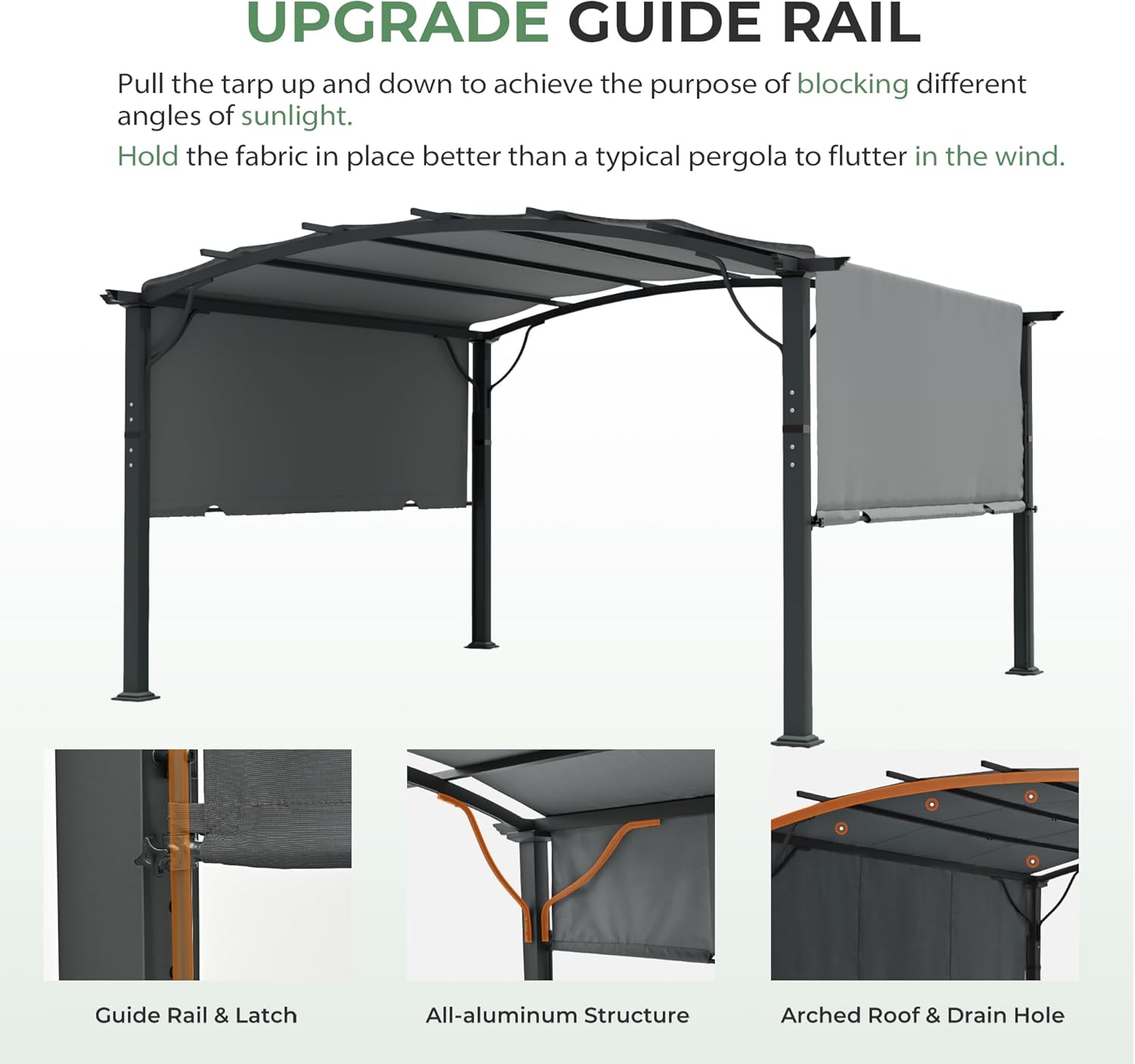 12 x12 Arched Outdoor Pergola for Deck, Outdoor Retractable Pergola with Adjustable Canopy