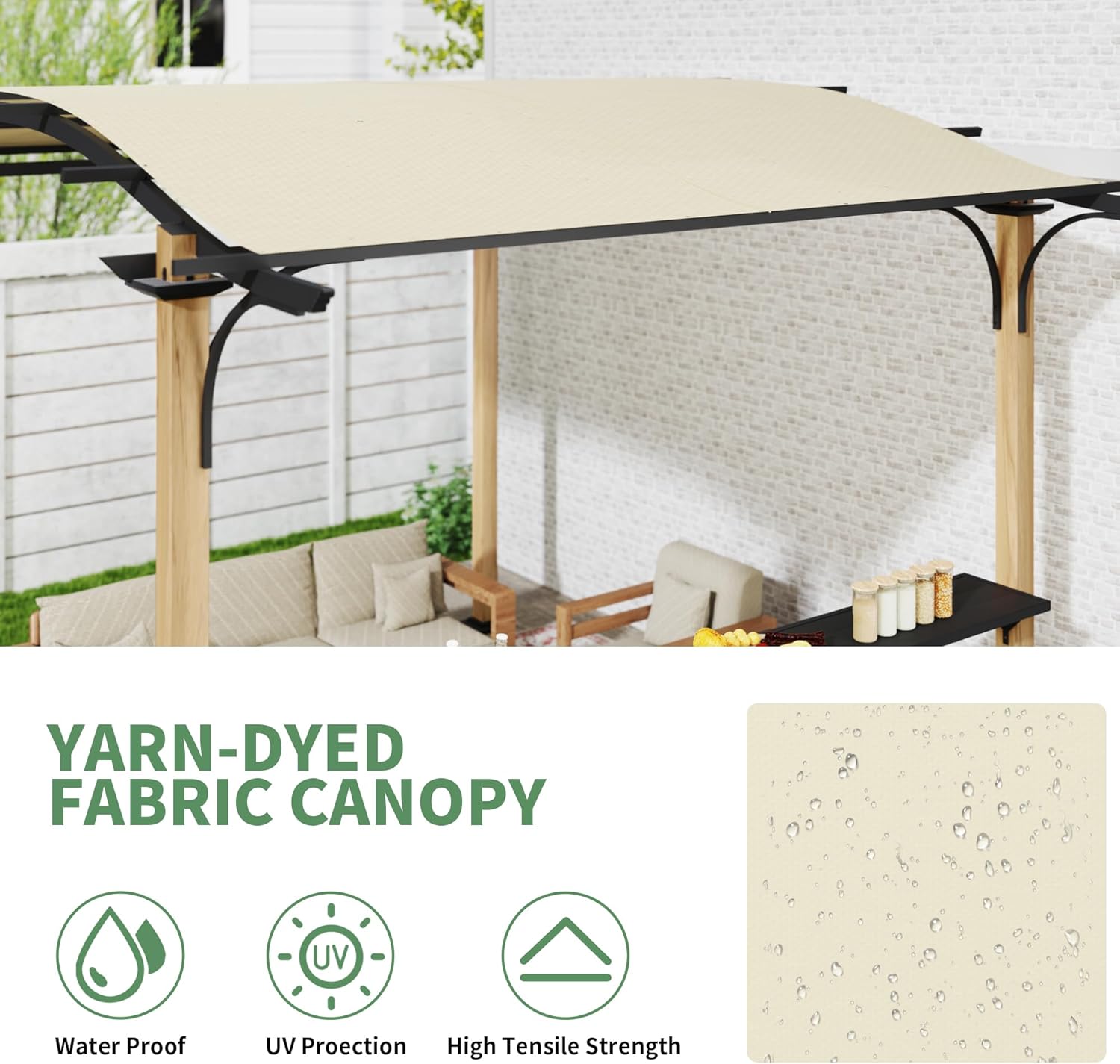 10' x 13' Arched Top Outdoor Pergola, Aluminum Frame Gazebo with Storage Shelf, Wood-Like Frame Patio Pergola Shade