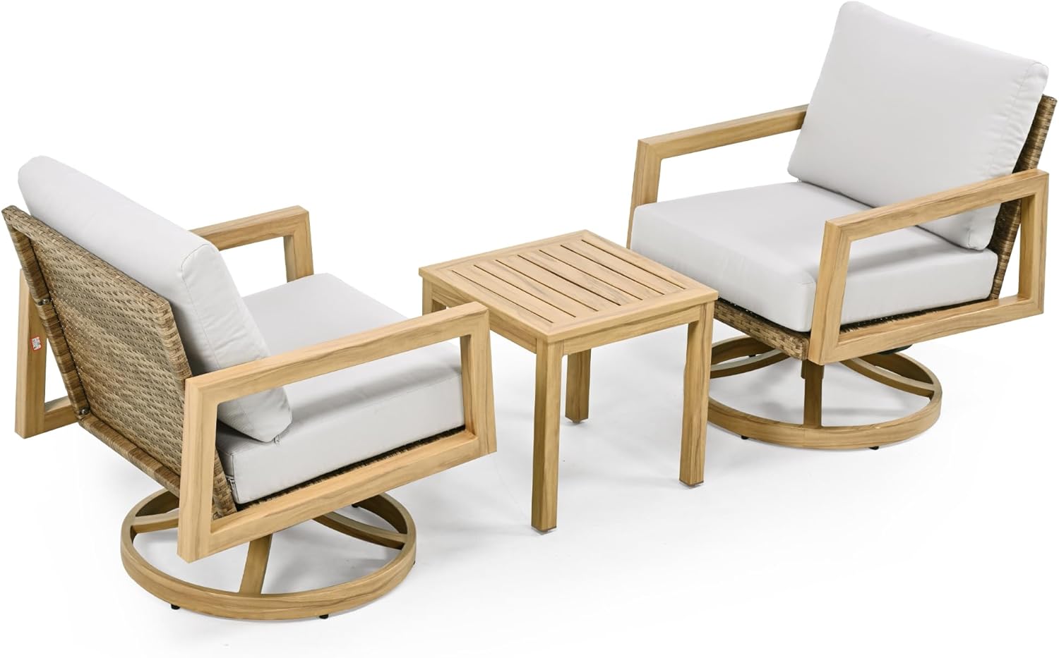 3-Piece Patio Bistro Set, All-Weather Wicker Backrest & Aluminum Frame Outdoor Swivel Chairs