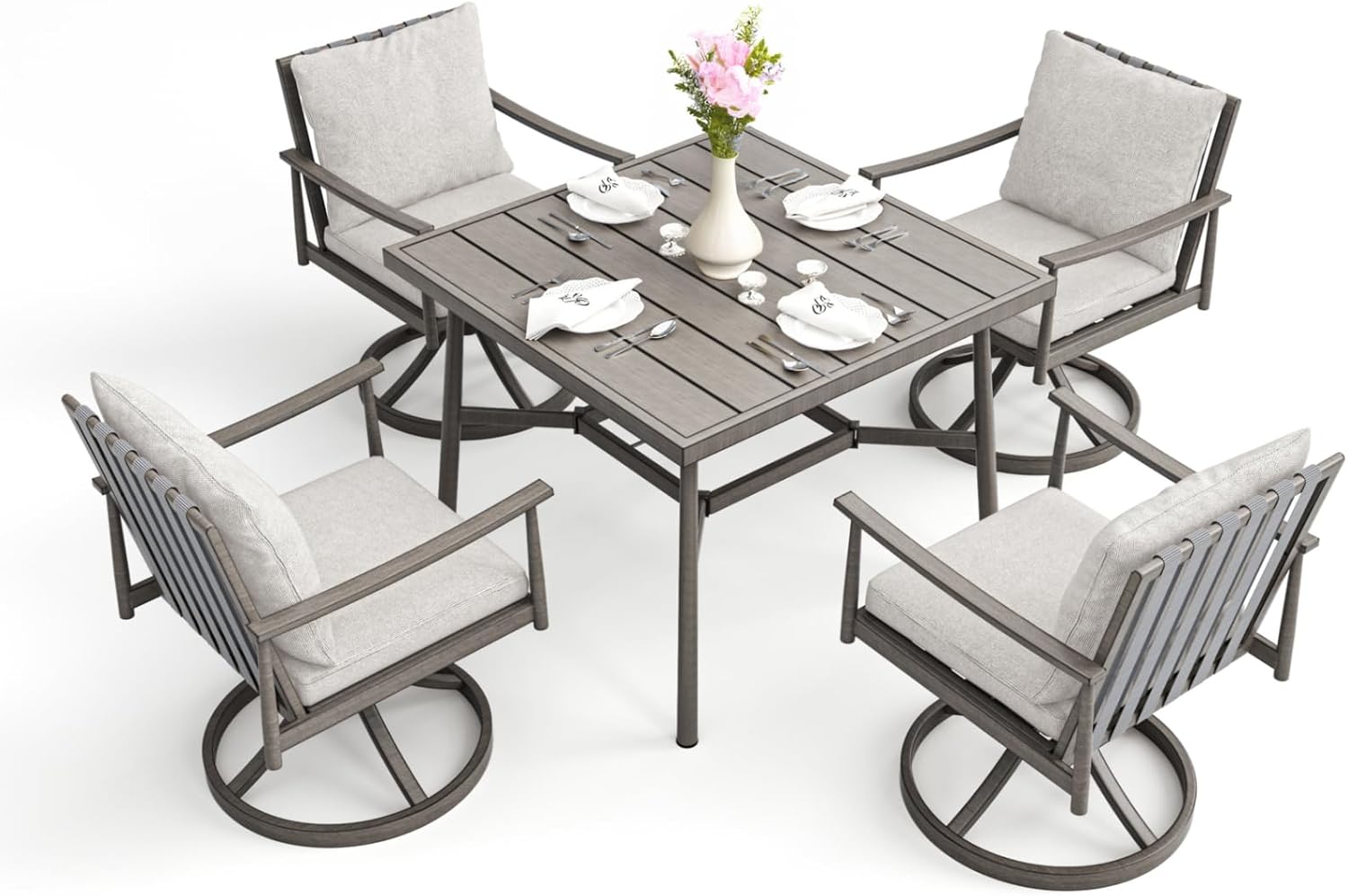 5-Piece Outdoor Dining Set - Aluminum Patio Dining Set with Removable Cushions