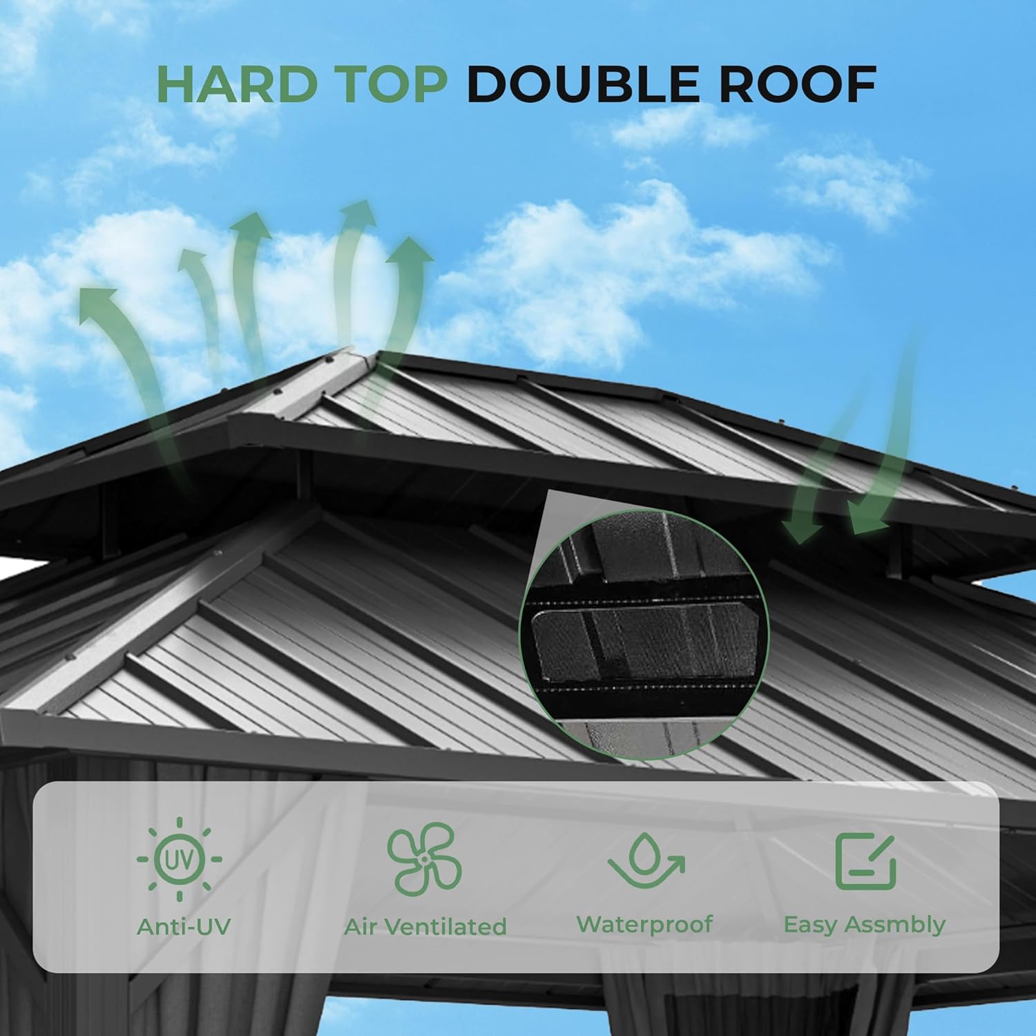 12' x 16' Hardtop Gazebo, Aluminum Frame with Double Galvanized Steel Roof, Outdoor Metal Gazebo with Netting & Curtains