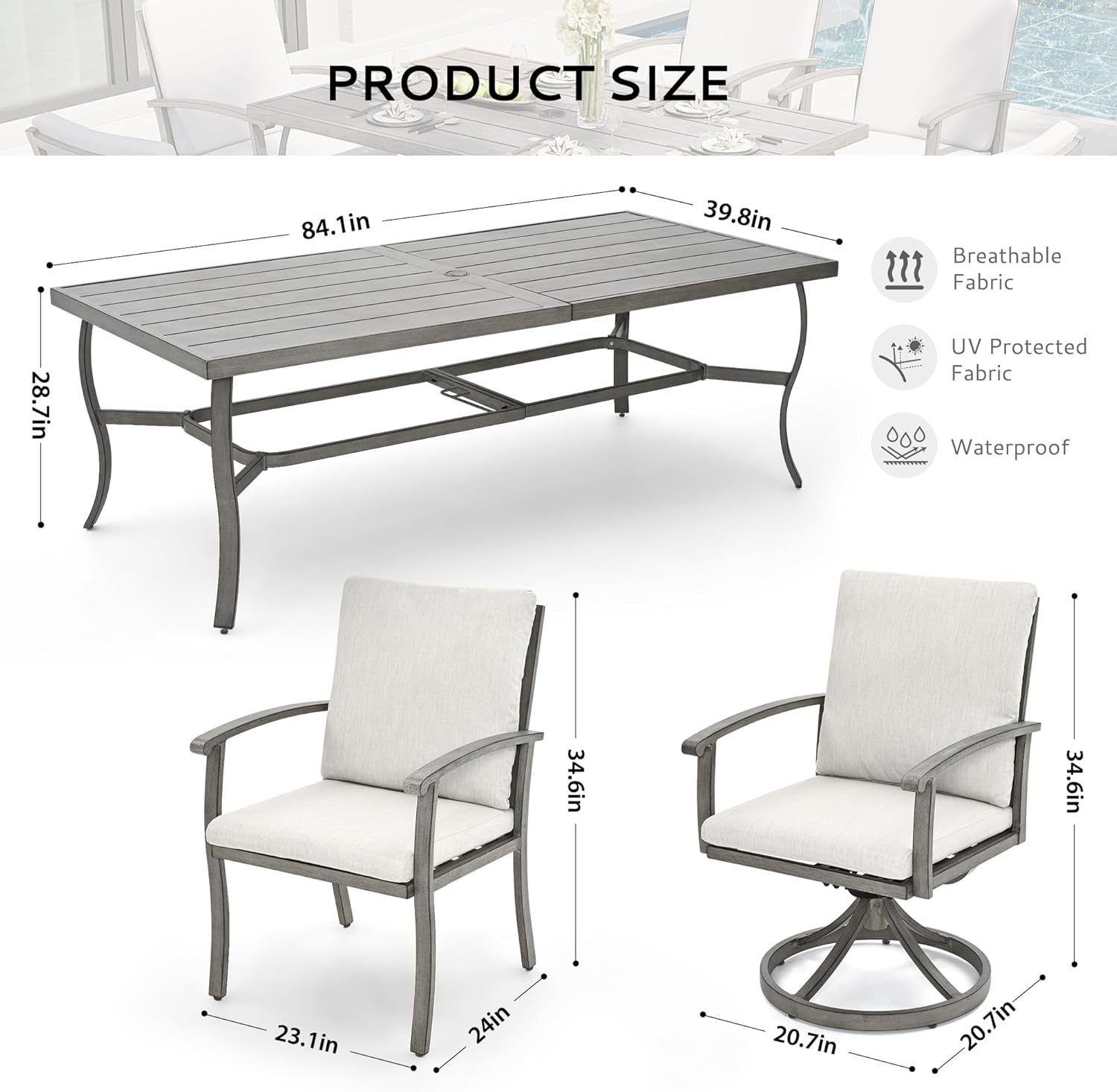 9-Piece Outdoor Patio Dining Set, Aluminum Patio Dining Set for 8, 1 Rectangular Table(Umbrella Hole)