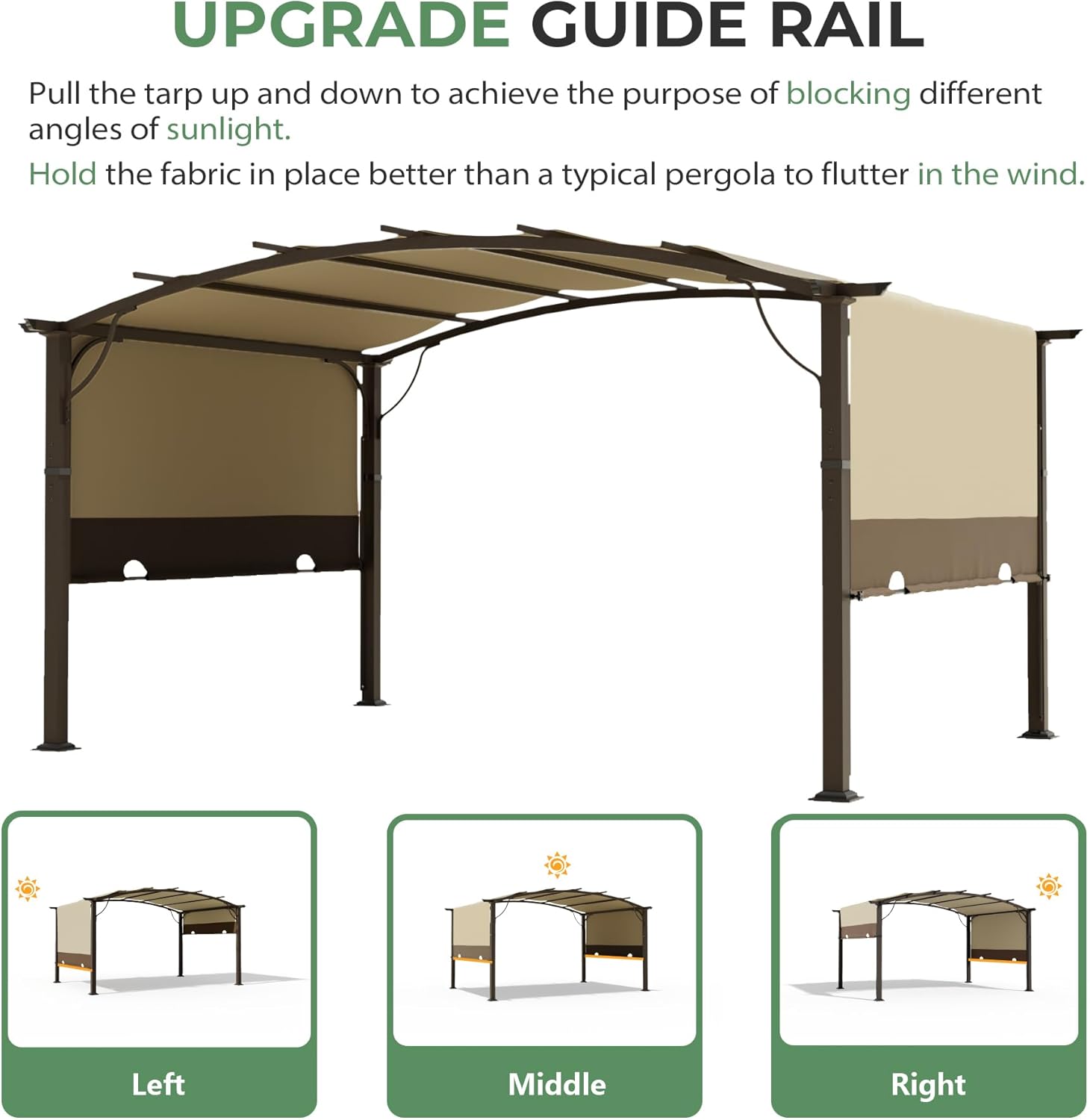 10 x13 Arched Outdoor Pergola for Deck, Outdoor Retractable Pergola with Canopy and Hardware