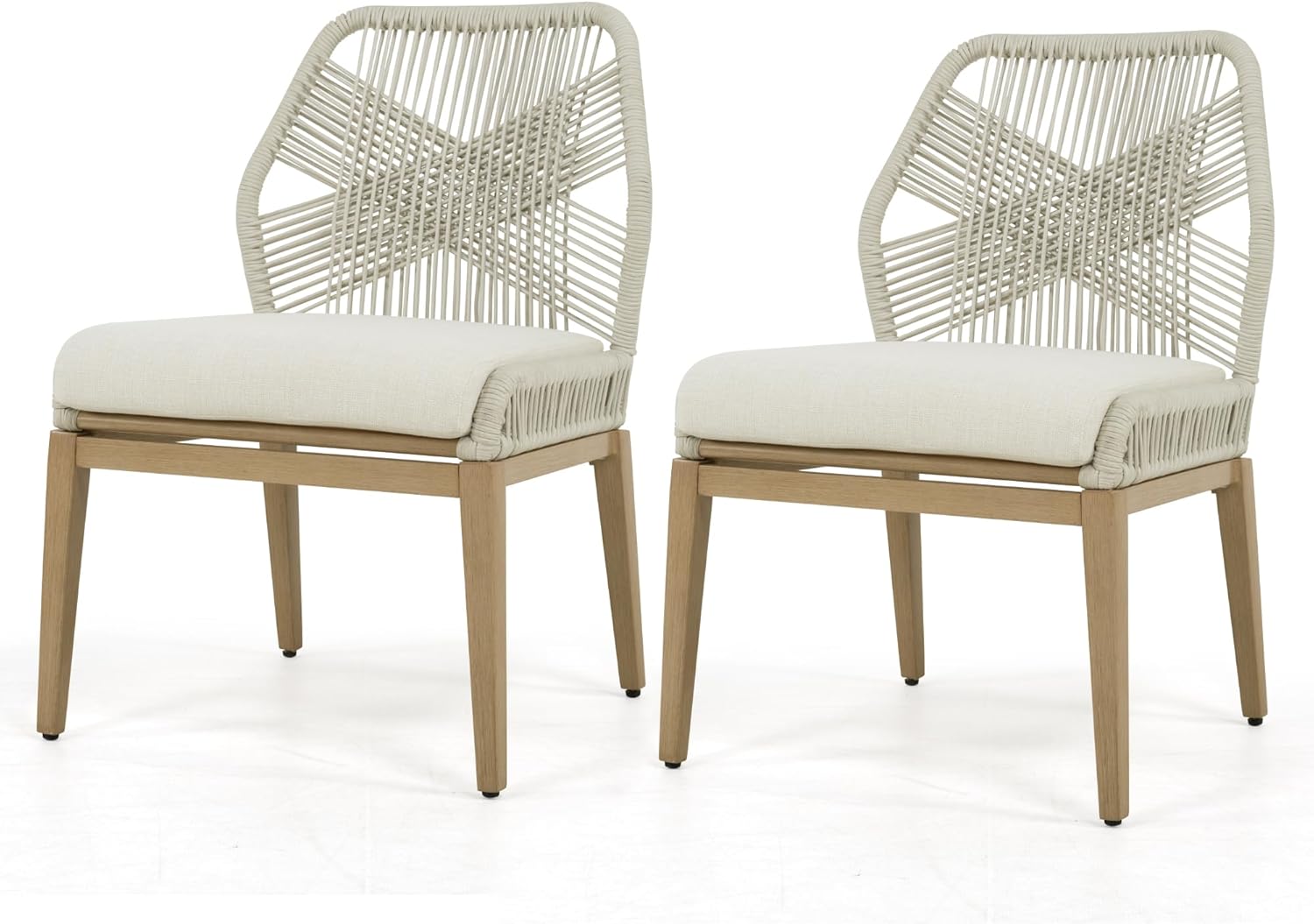 Aluminum Patio Dining Chairs Set of 2, All-Weather Woven Rope Back Outdoor Dining Chair with Aluminum Frame