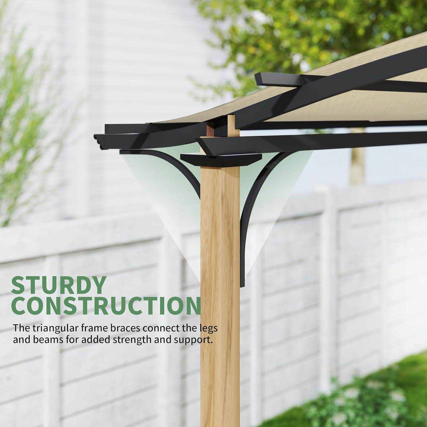 10' x 13' Arched Top Outdoor Pergola, Aluminum Frame Gazebo with Storage Shelf, Wood-Like Frame Patio Pergola Shade