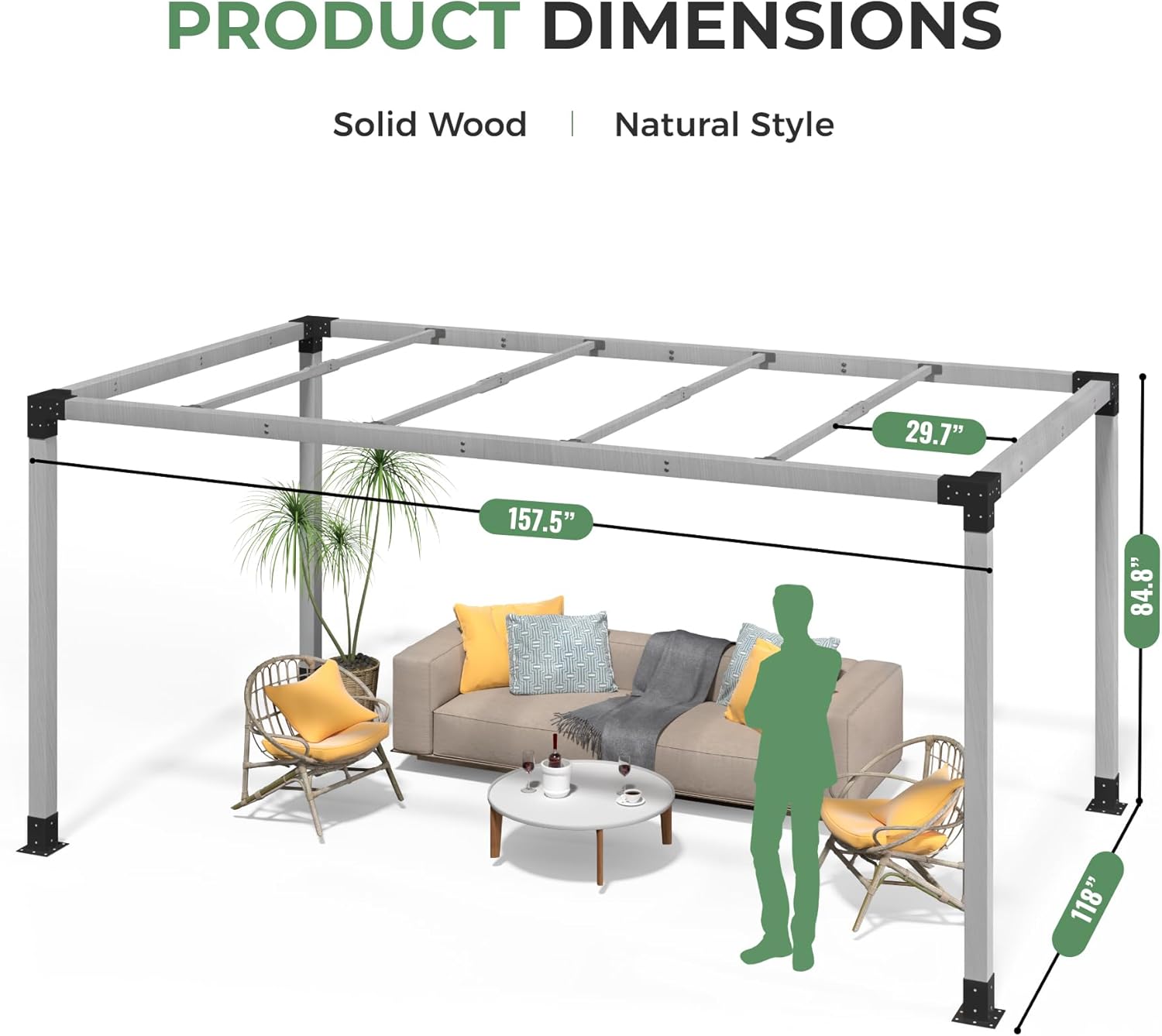 10' x 13' Wood Pergola Outdoor, Wooden Pergola Grape with Stable Structure for Climbing Plant Support