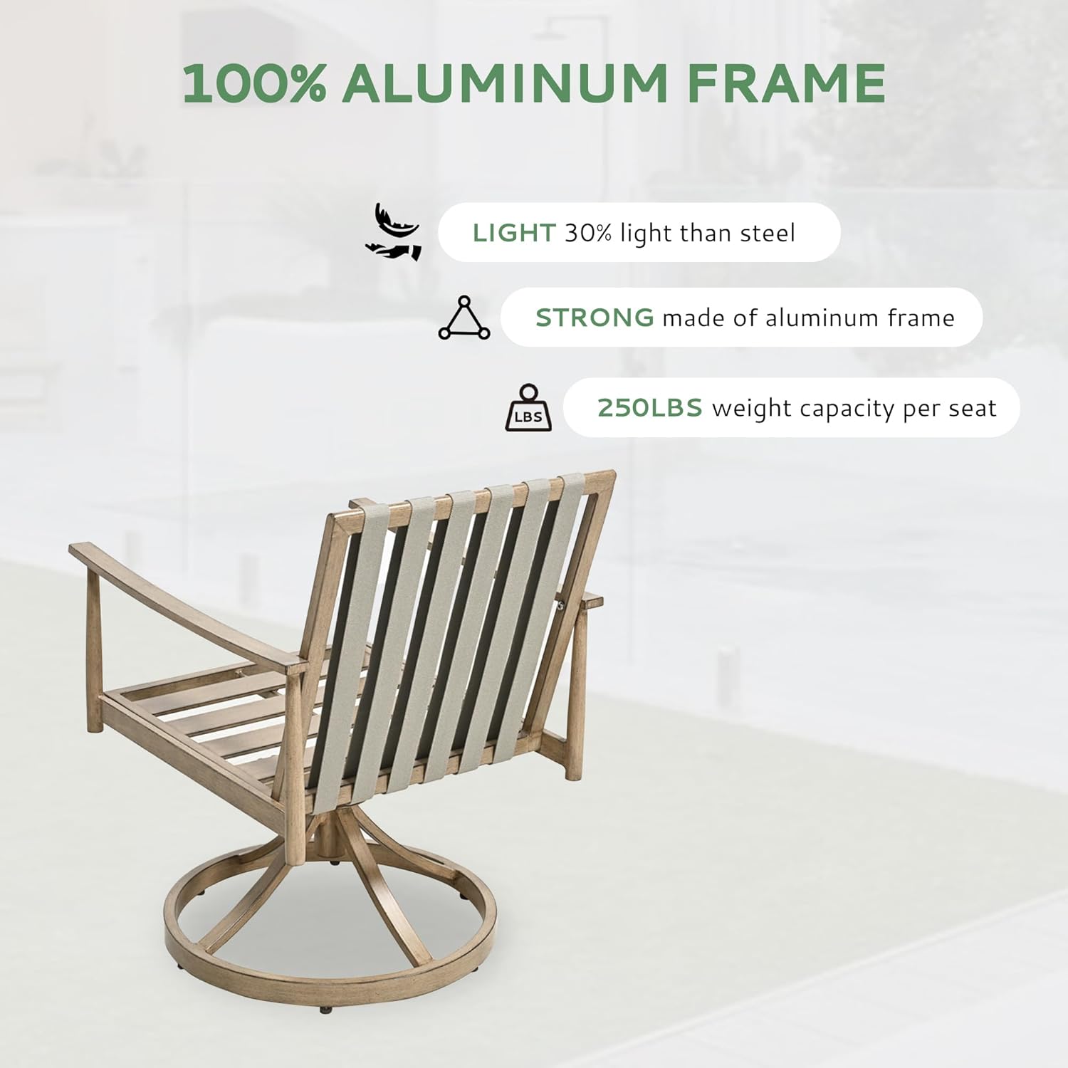 9-Piece Outdoor Dining Set for 8, Aluminum Dining Set with Cushions, 6 Dining Chairs and 2 Swivel Chairs with Rope Backrest