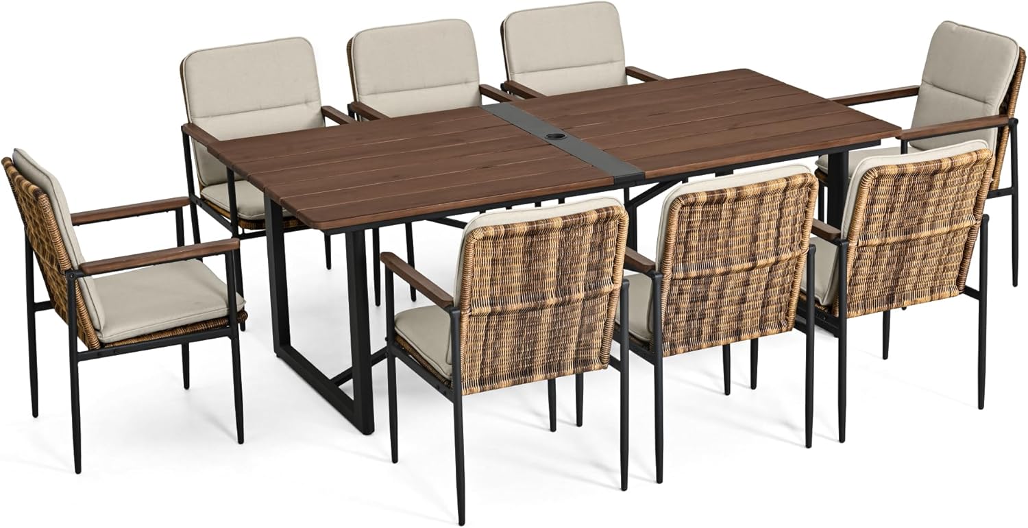 7-Piece Patio Dining Set, Wicker Outdoor Table and Chairs Set for 6 with Powder-Coated Aluminum Frame