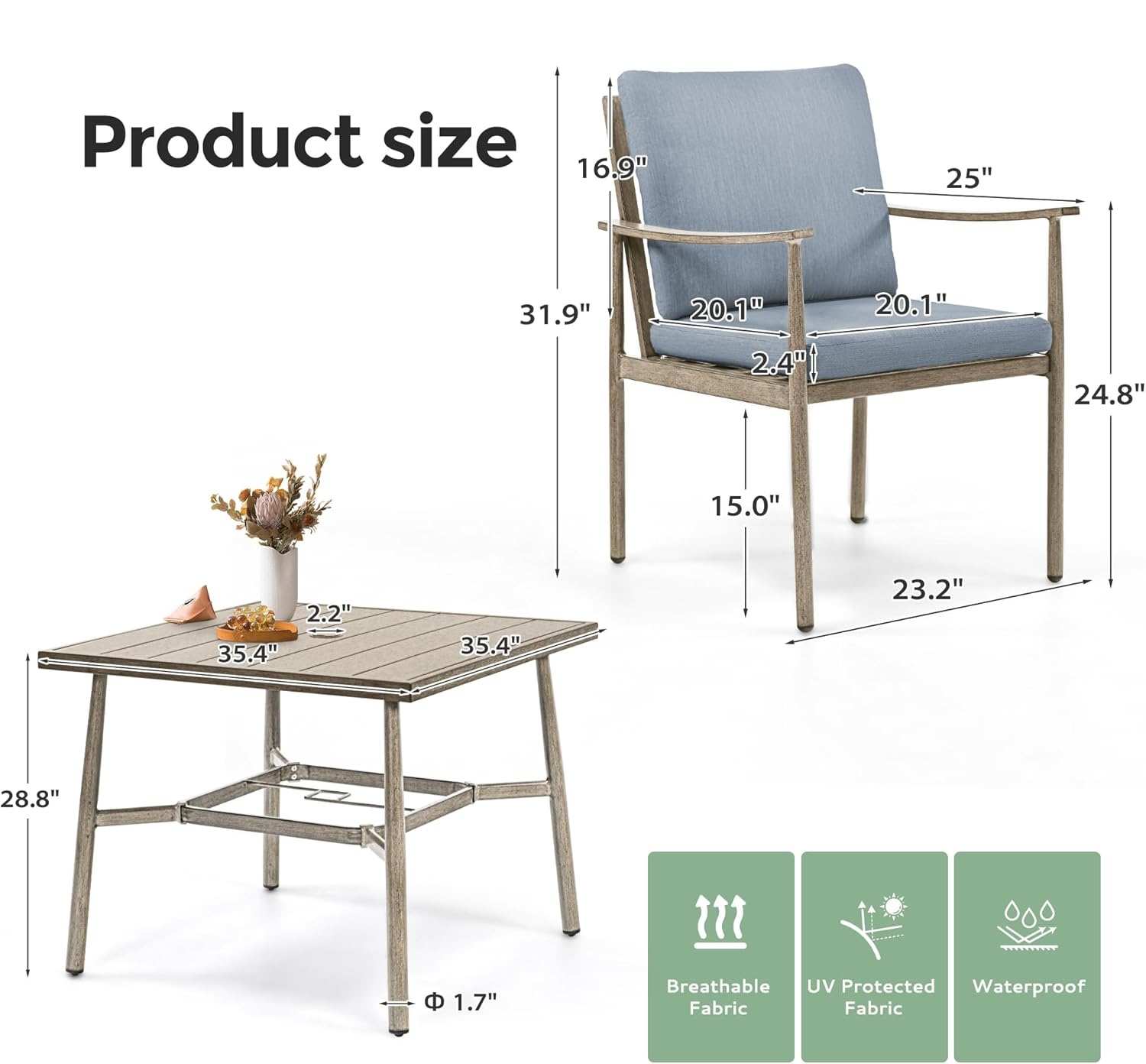 5-Piece Outdoor Dining Set for 4, Aluminum Patio Dining Set with Cushions, 4 Dining Chairs with Rope Backrest