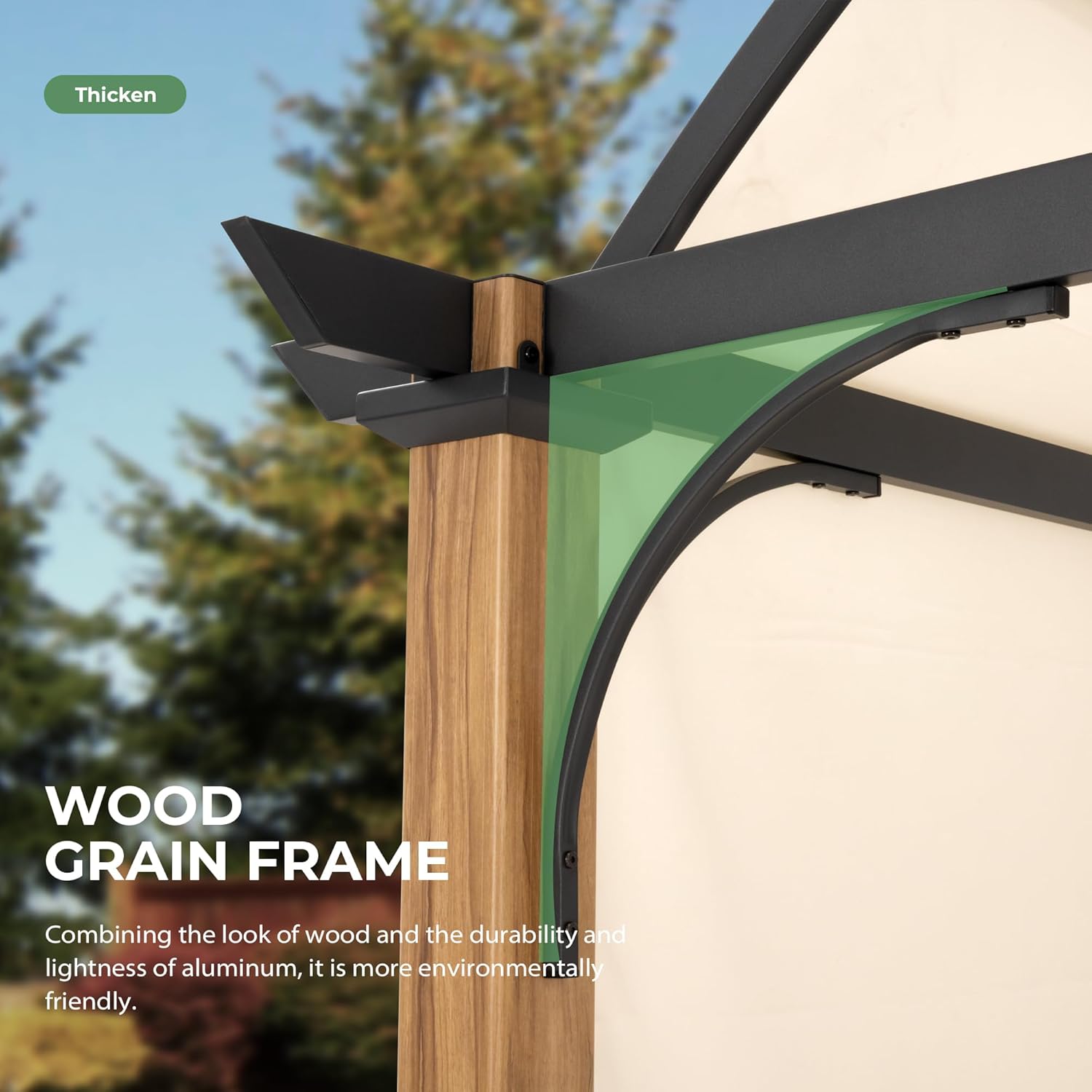 10' X 13' Outdoor Pergola with Retractable Canopy, Wood Grain Metal Patio Pergola Shade