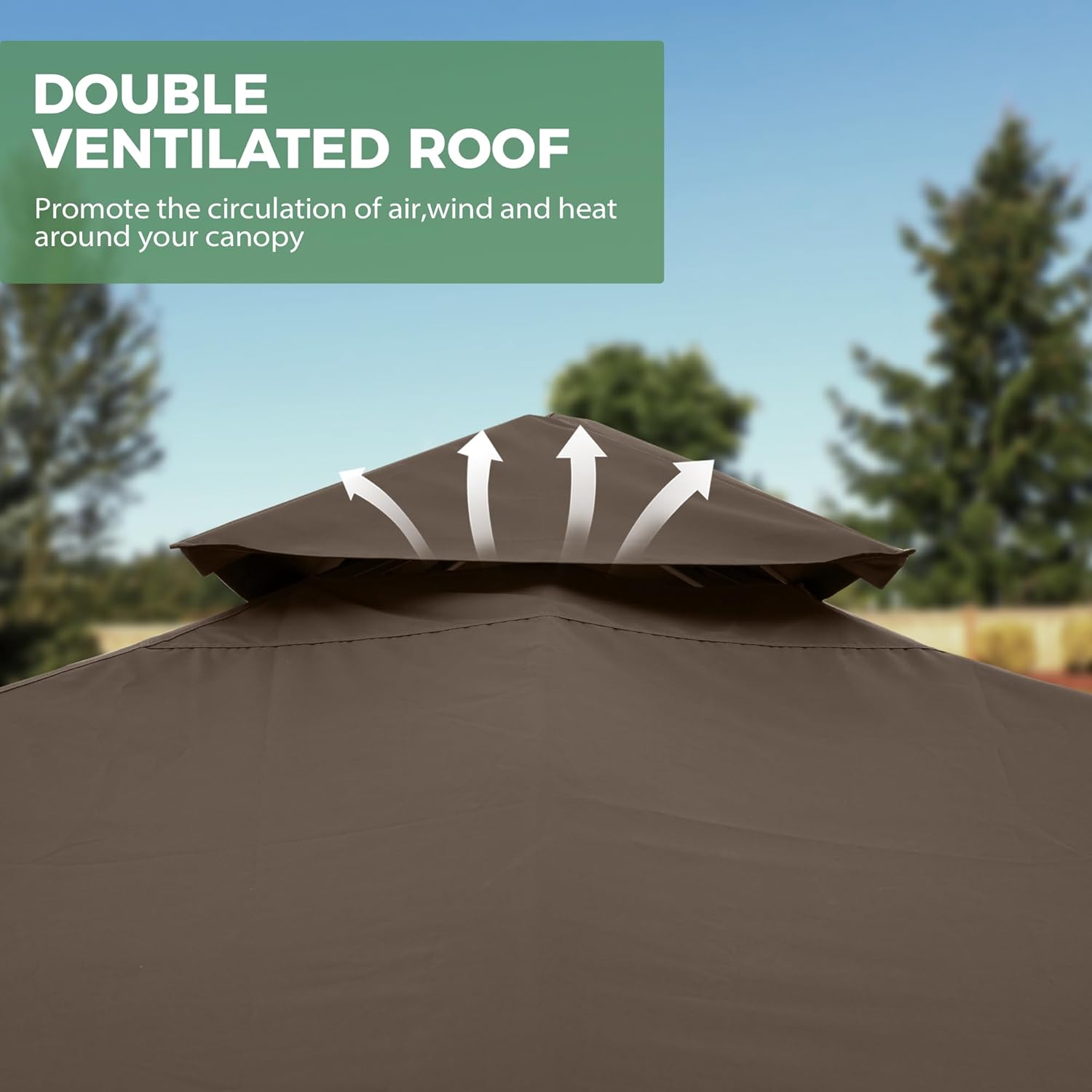 12' X 12' Patio Gazebo with Ventilation Double Roof, Outdoor Gazebo with Removable Mosquito Netting