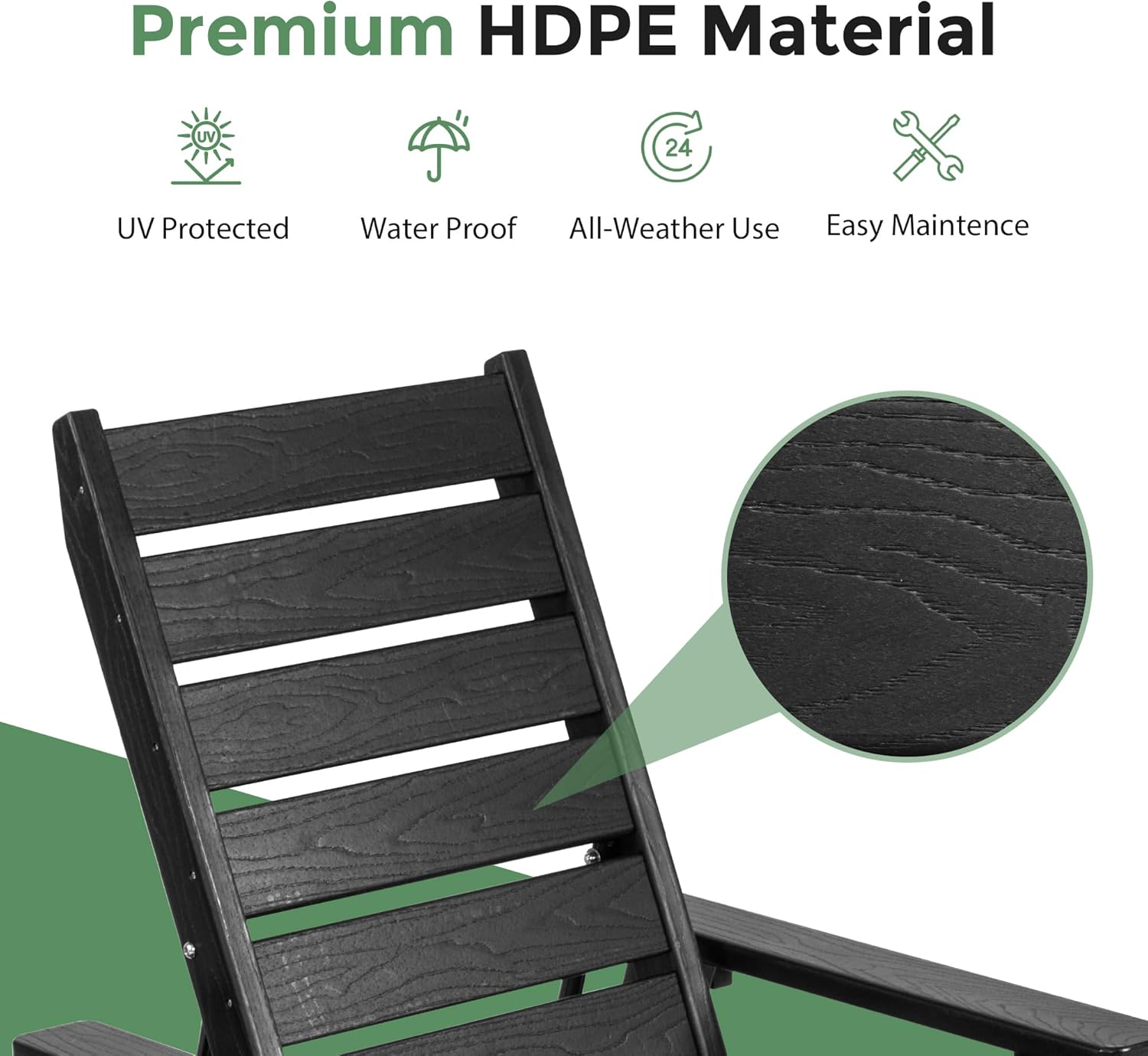 HDPE Chaise Lounge 5-Level Adjustable Backrest, Pool Lounge Chair with Wheels and Cup Holder