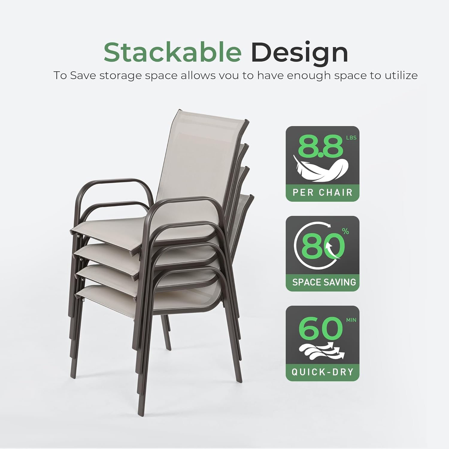 Metal Dining Table with Umbrella Hole, Stackable Outdoor Chairs for Garden Set for 8