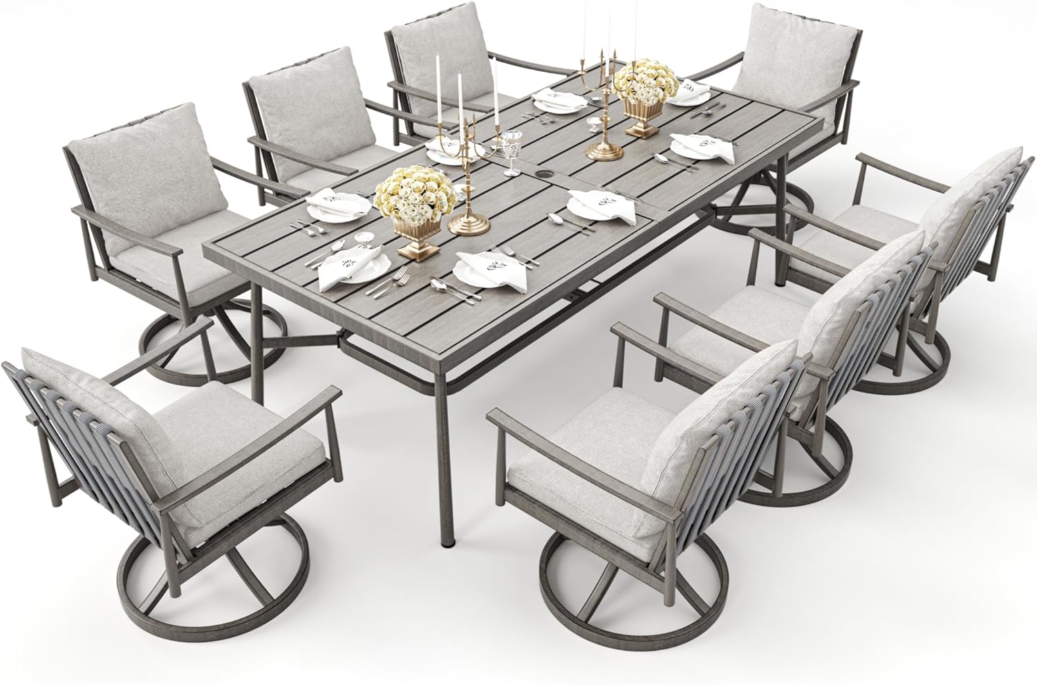 9-Piece Outdoor Dining Set for 8, Aluminum Dining Set with Cushions