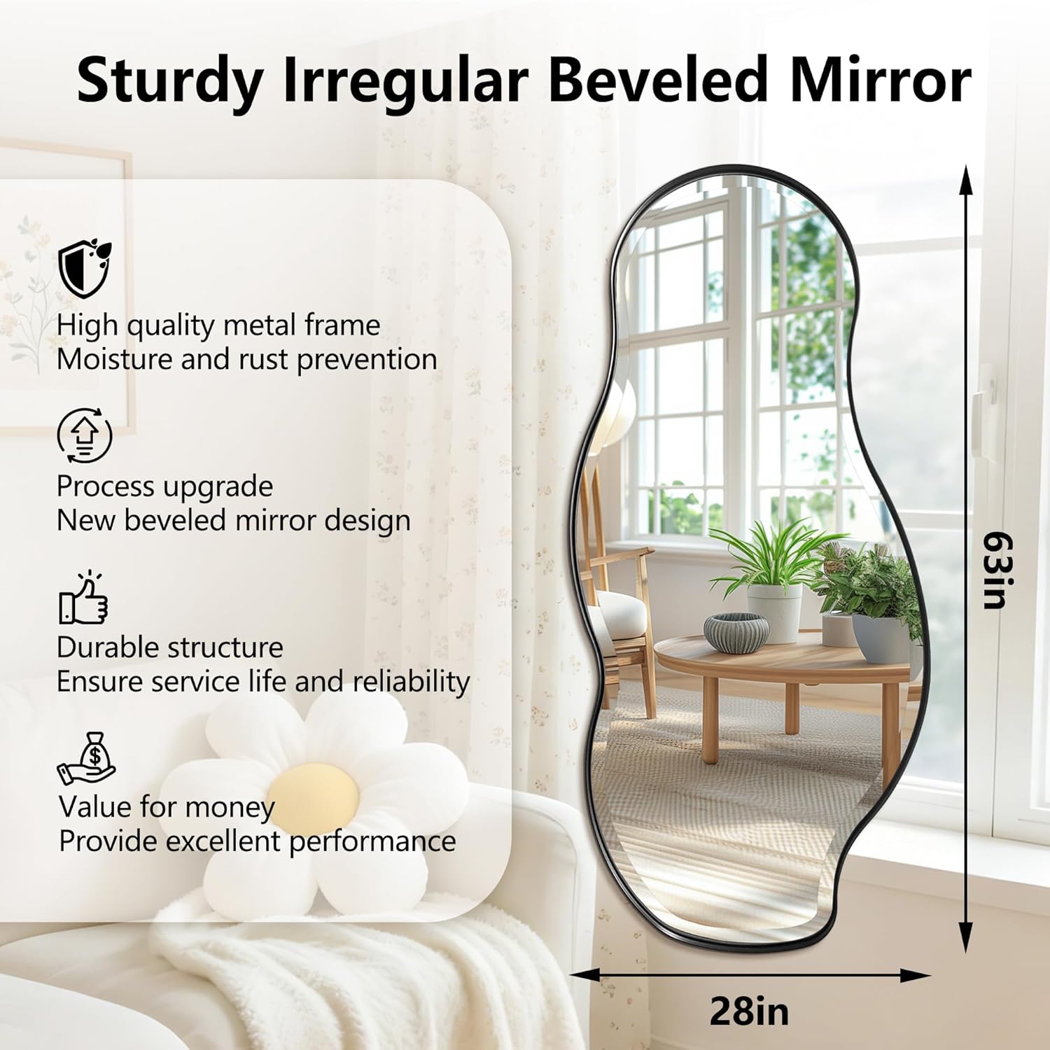 63"x28.5" Asymmetrical Metal Frame Mirror 