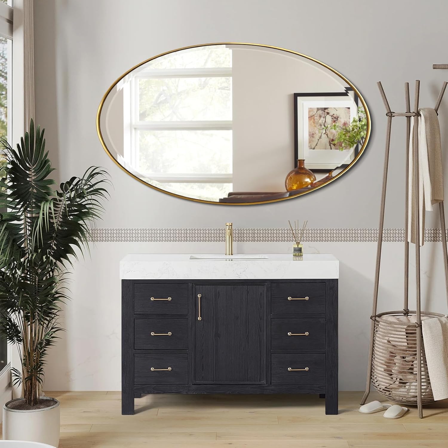 28"x48" Brushed Gold Bath Mirror with Stainless Steel Frame