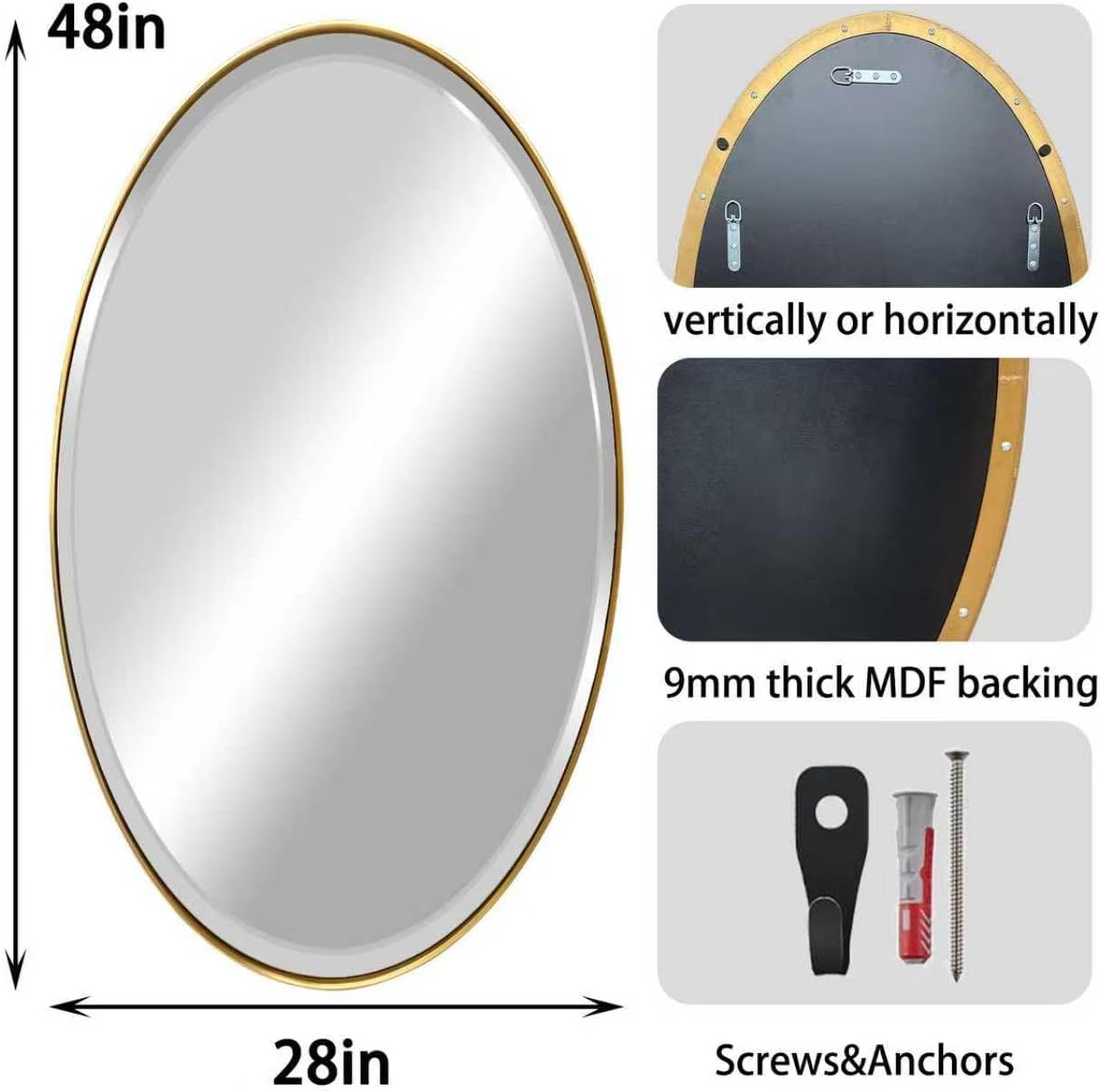 28"x48" Brushed Gold Bath Mirror with Stainless Steel Frame