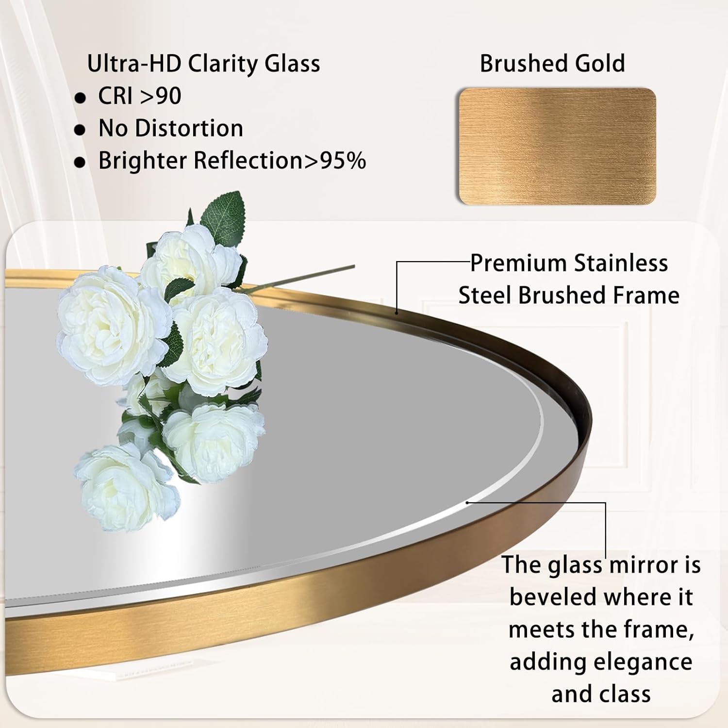 28"x48" Brushed Gold Bath Mirror with Stainless Steel Frame
