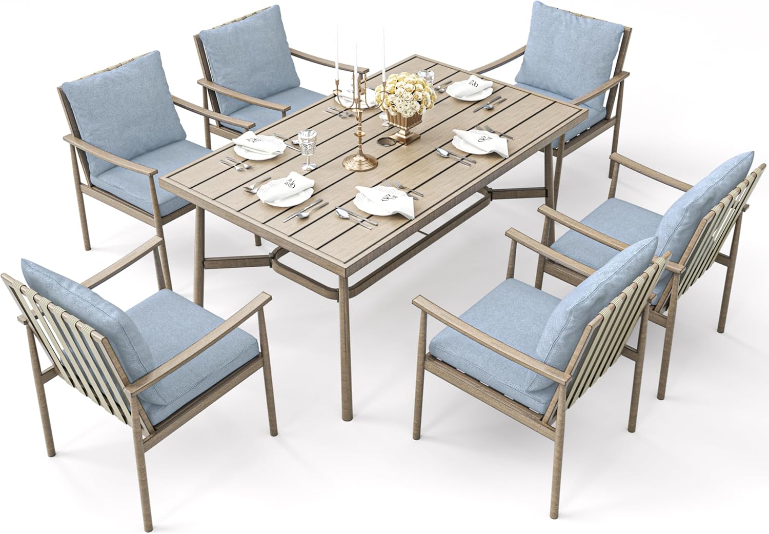 7-Piece Outdoor Dining Set for 6, Aluminum Dining Set with Cushions