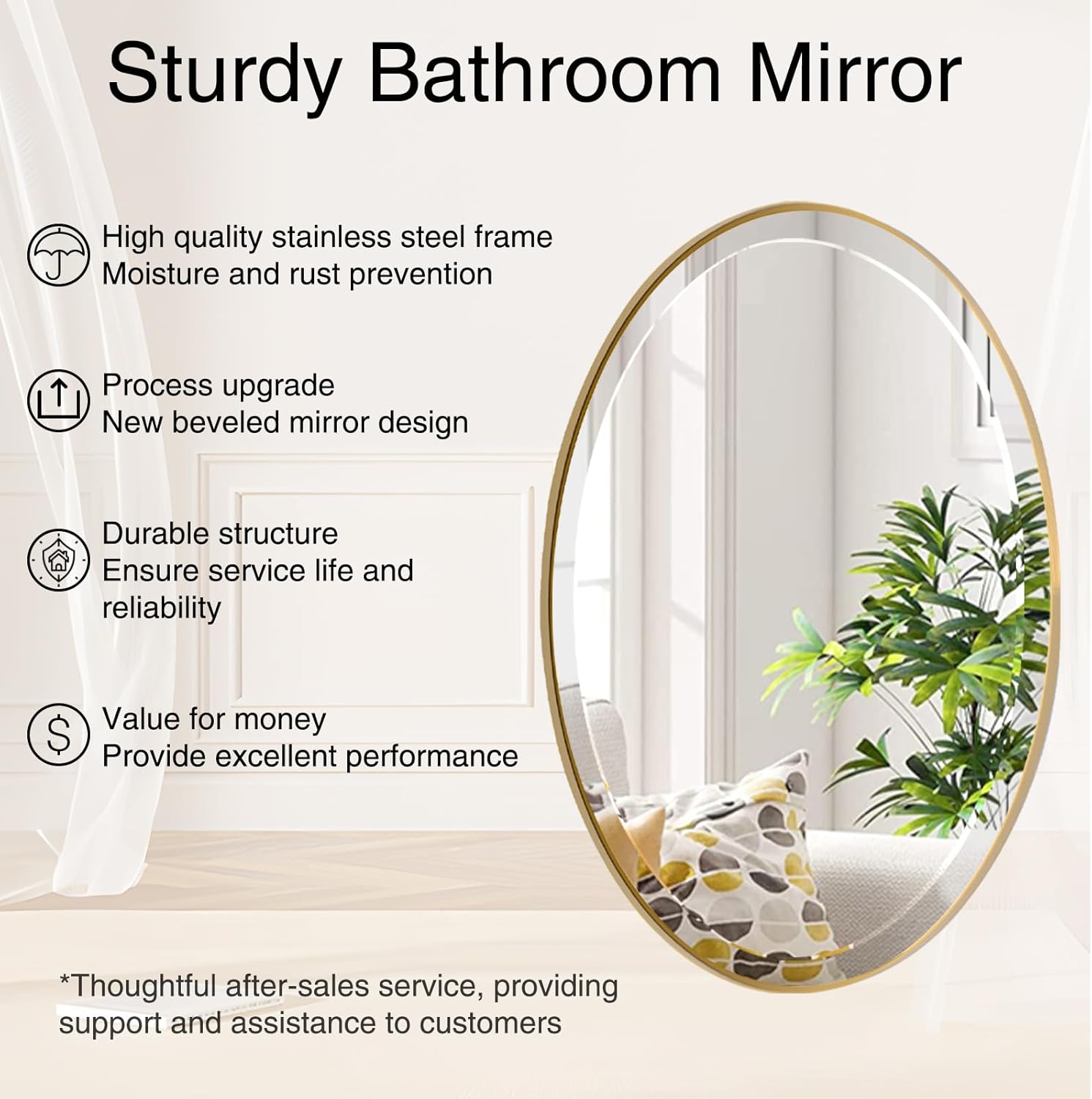 28"x48" Brushed Gold Bath Mirror with Stainless Steel Frame