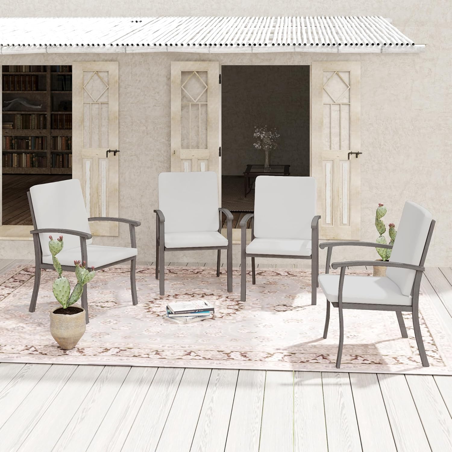 Outdoor Dining Chairs Set of 4, Patio Dining Chairs with Curved Armrest & Aluminum Frame