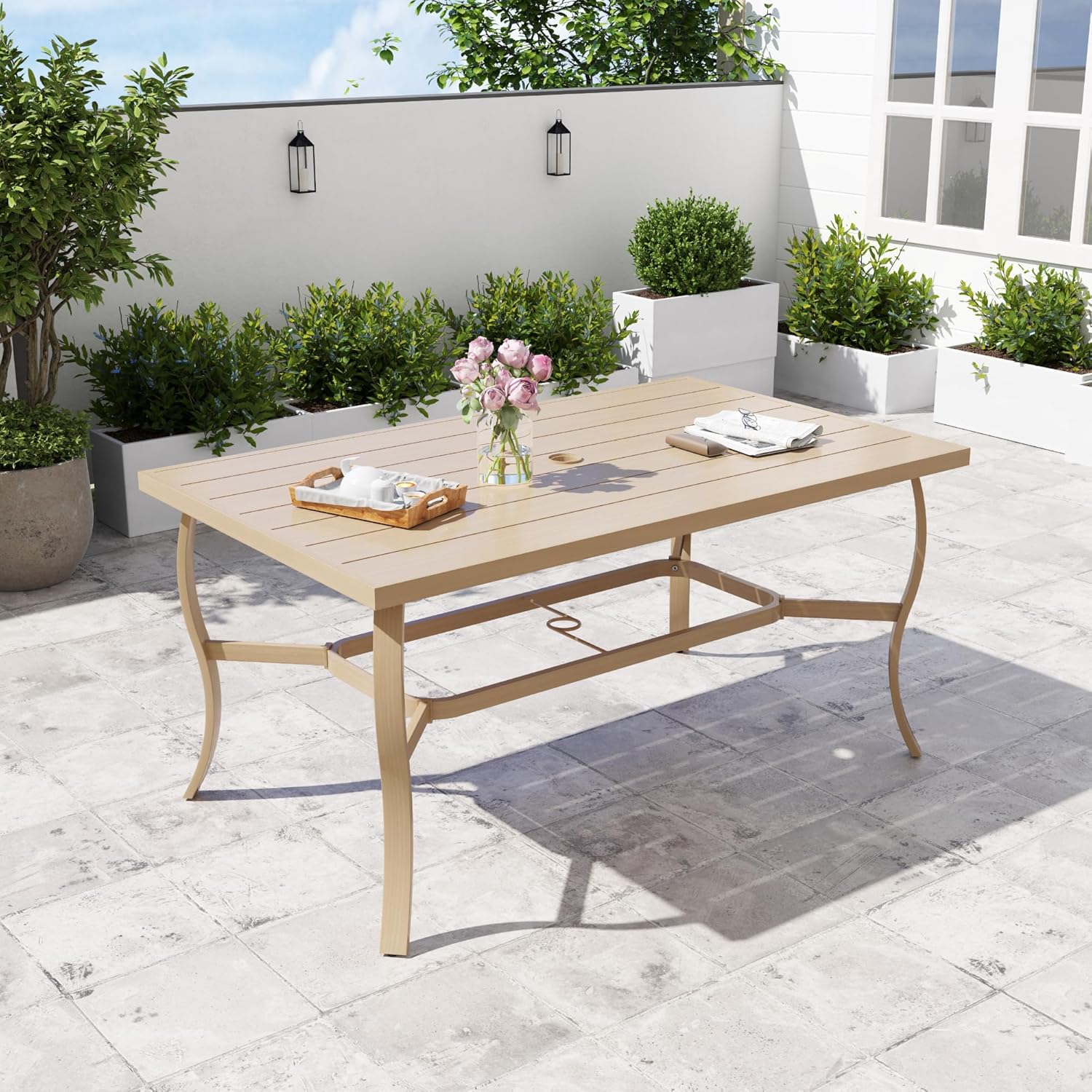 6-Person Outdoor Dining Table, Aluminum Rectangle 60"×36.2" Outdoor Dining Table with 2.2" Umbrella Hole