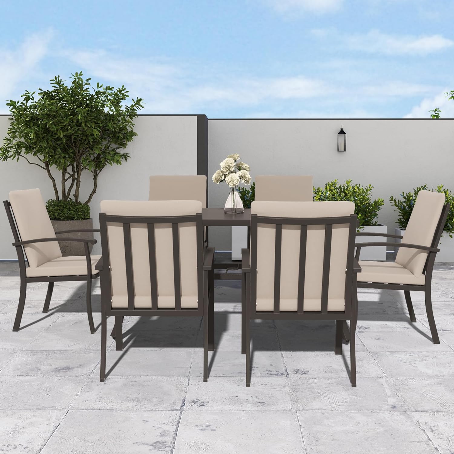 Outdoor Dining Chairs Set of 6, Patio Dining Chairs with Curved Armrest & Aluminum Frame
