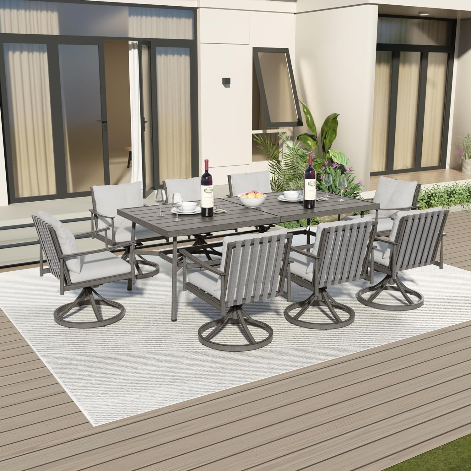 9-Piece Outdoor Dining Set for 8, Aluminum Dining Set with Cushions