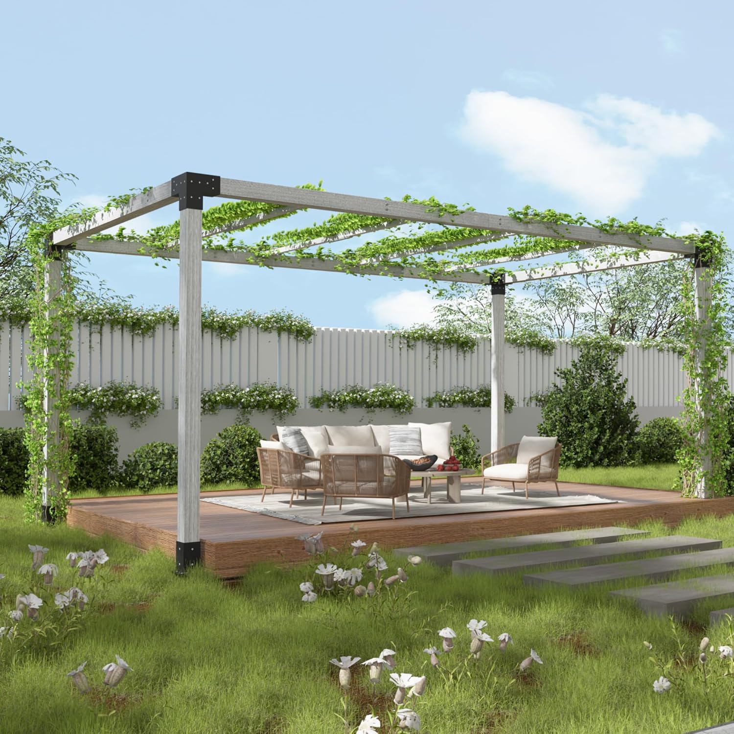 10' x 13' Wood Pergola Outdoor, Wooden Pergola Grape with Stable Structure for Climbing Plant Support