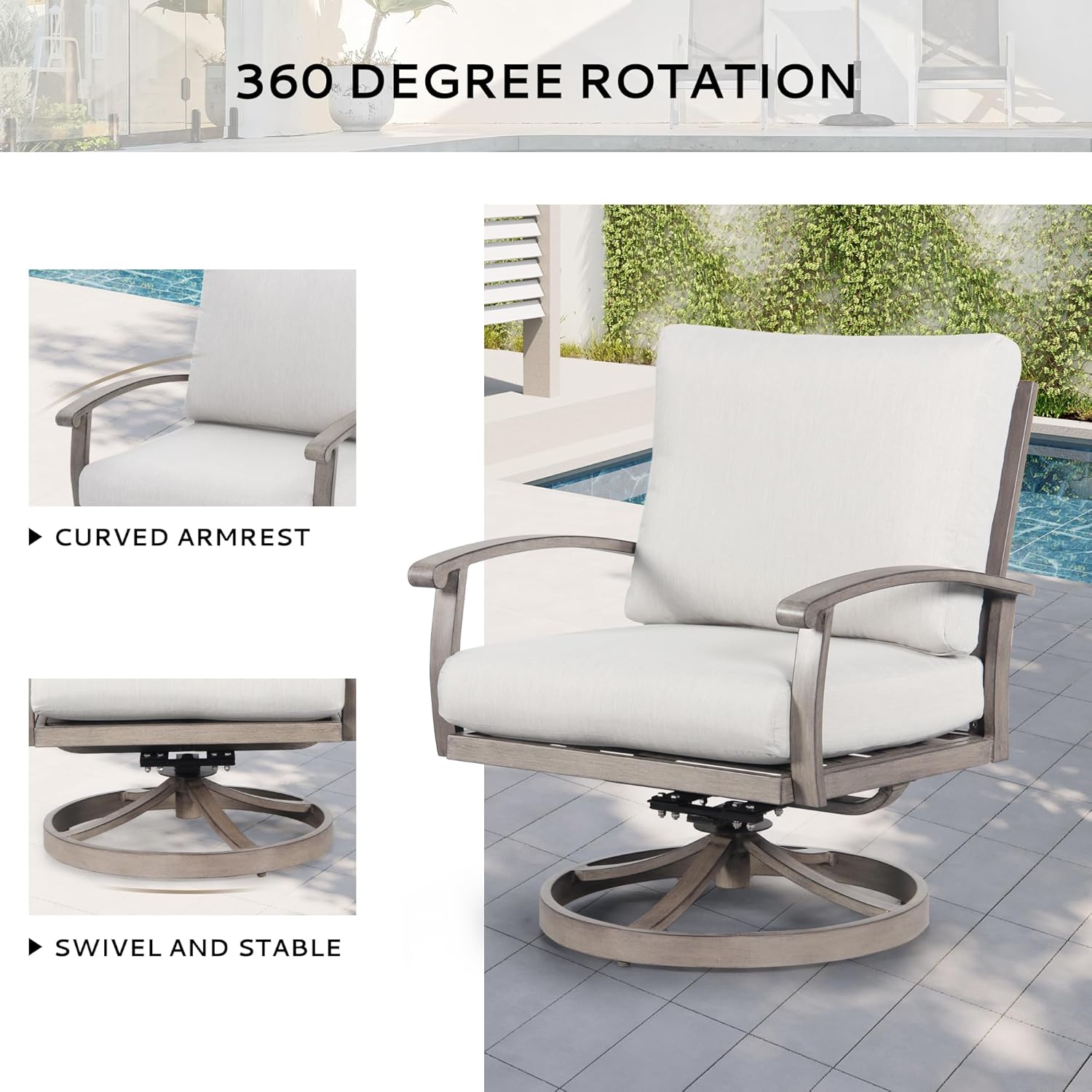 5 Pieces Aluminum Patio Furniture Set with Side Table, 2 Swivel Chairs and 2 Ottomans with Thick Cushion
