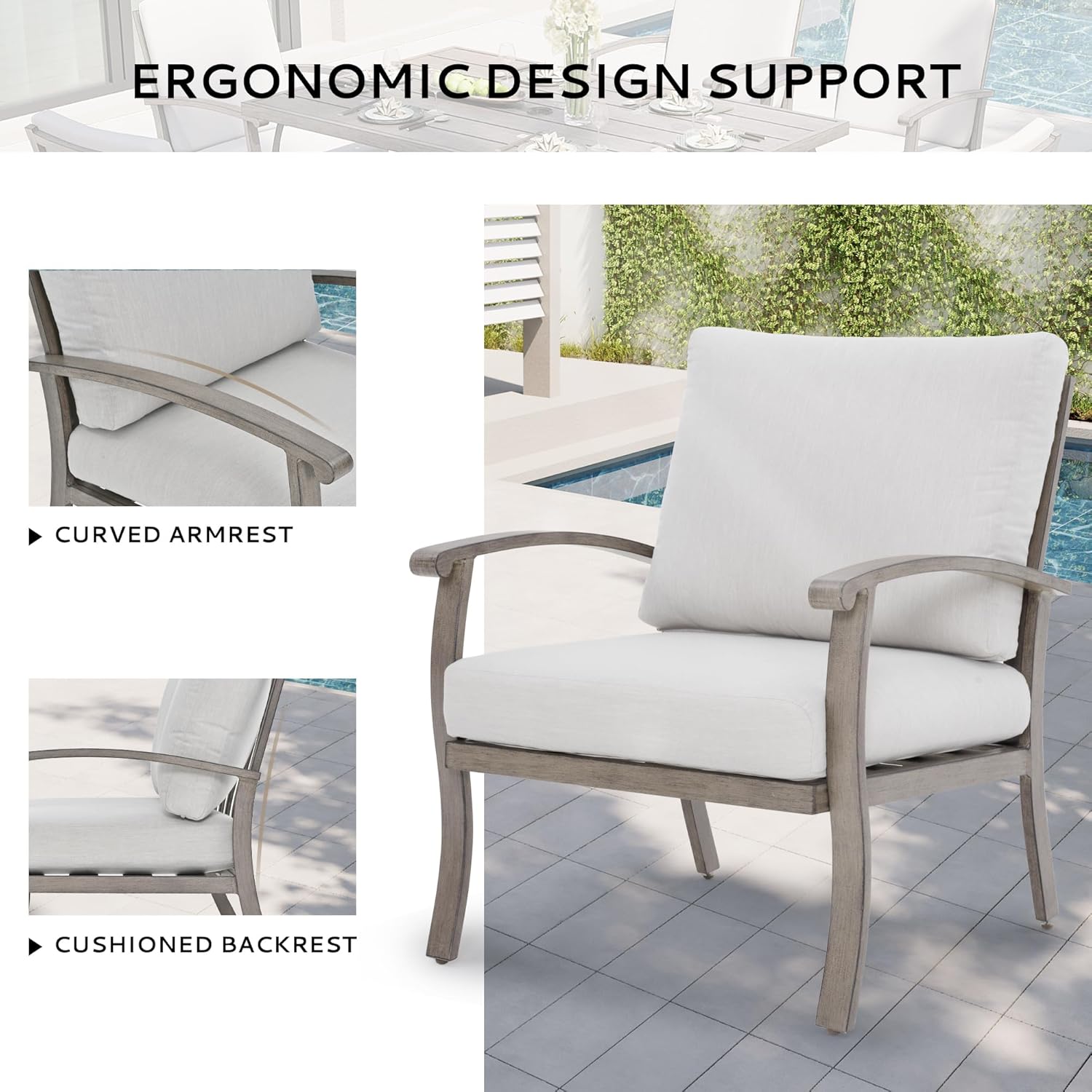 5 Pieces Aluminum Patio Furniture Set with Side Table, 2 Armchairs and 2 Ottomans with Thick Cushion