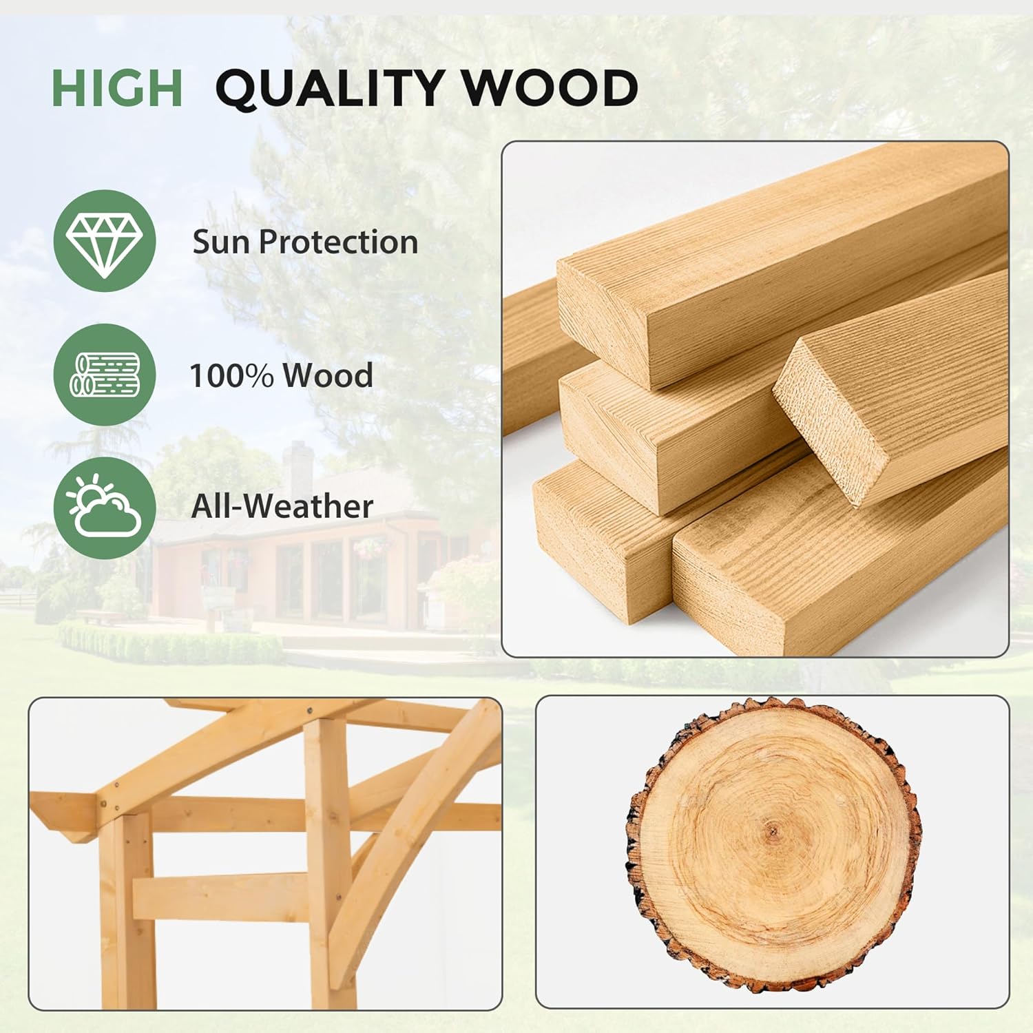 10' x 14' Wood Pergola Outdoor, Patio Pergola Solid Structure with Shelves