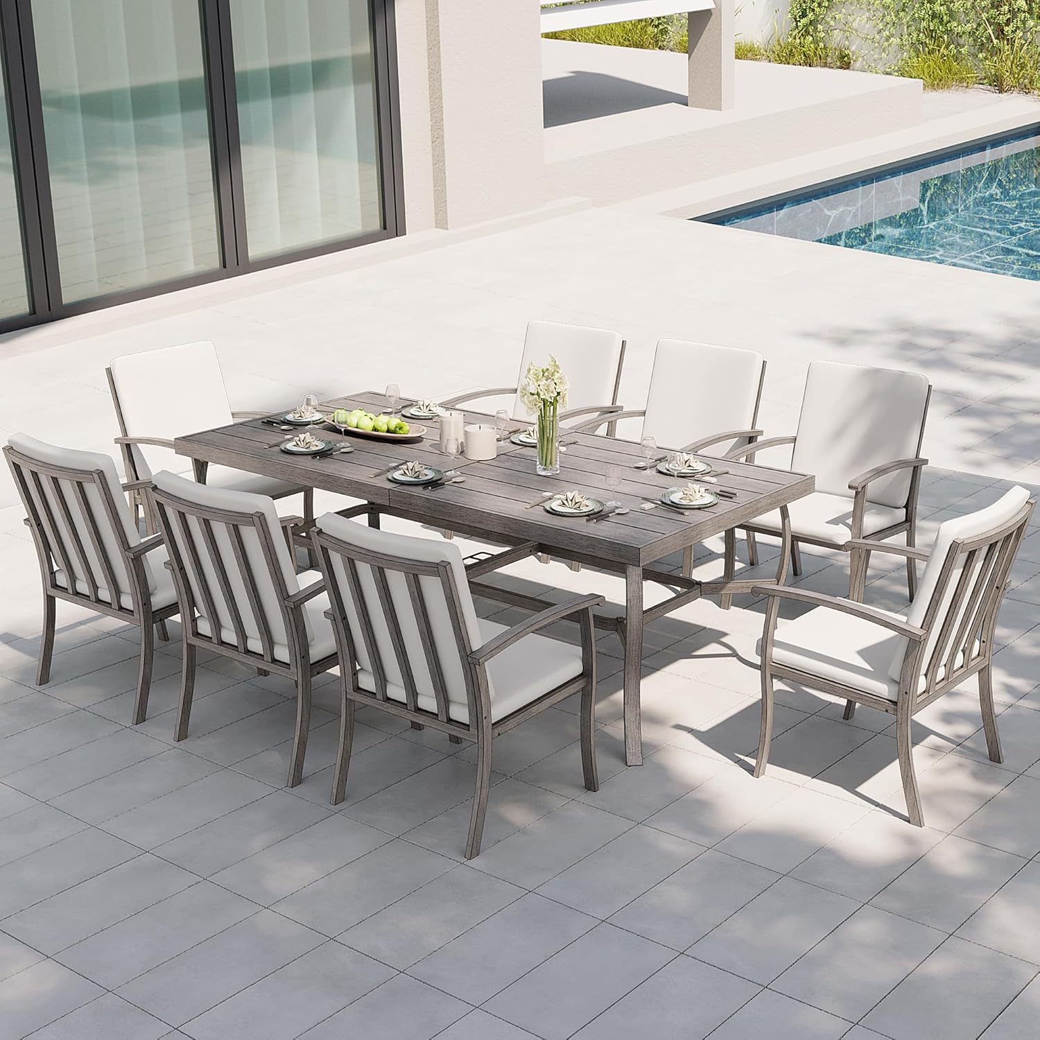 9-Piece Outdoor Patio Dining Set, Aluminum Patio Dining Set for 8