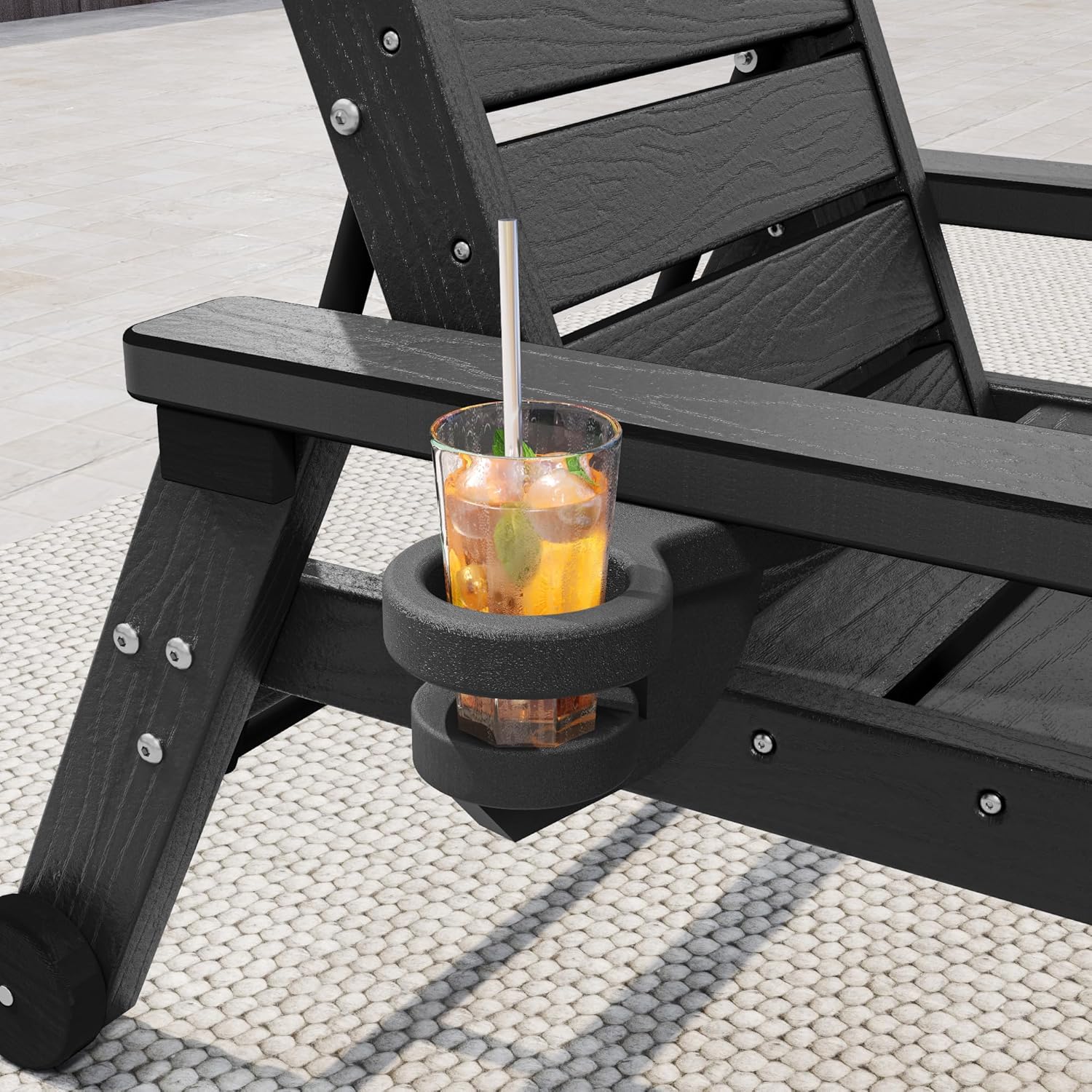 HDPE Chaise Lounge 5-Level Adjustable Backrest, Pool Lounge Chair with Wheels and Cup Holder