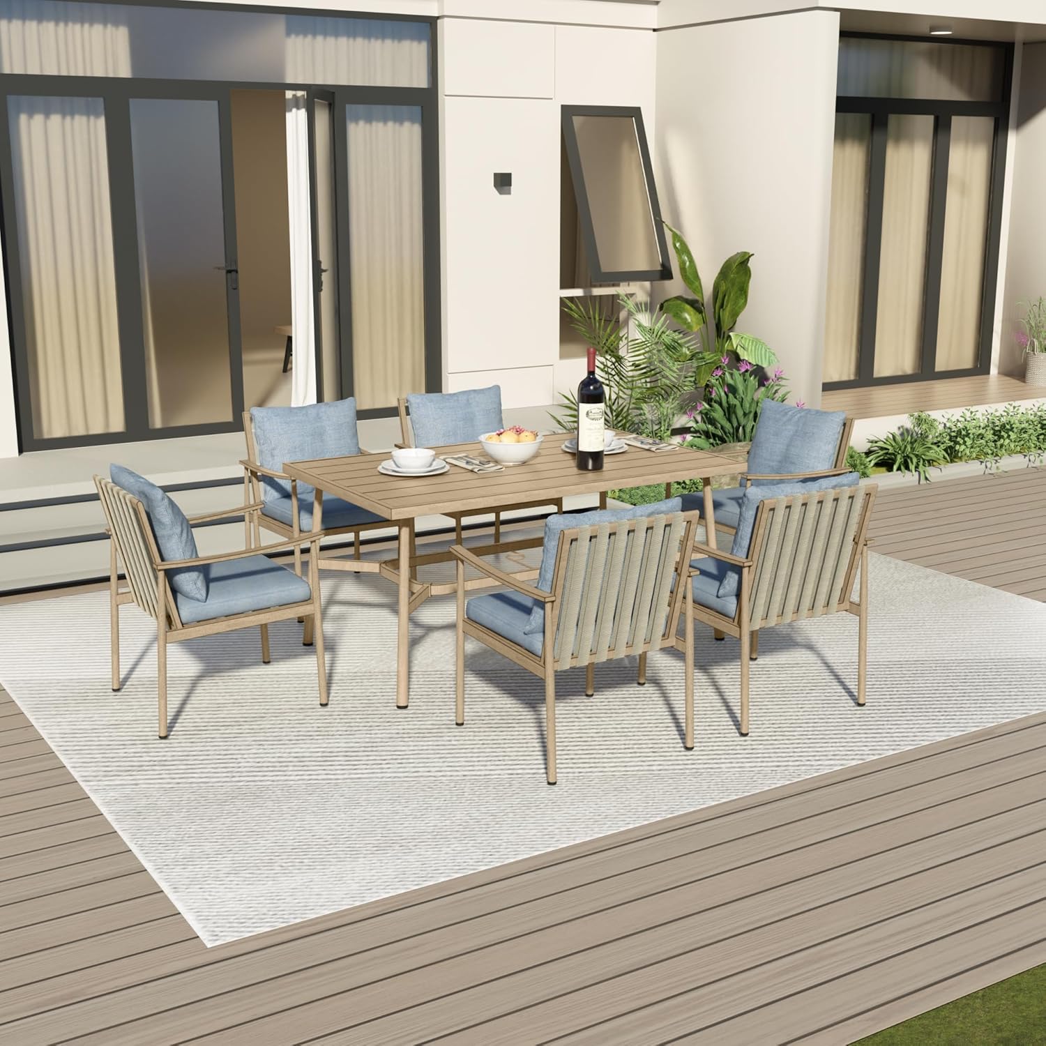 7-Piece Outdoor Dining Set for 6, Aluminum Dining Set with Cushions