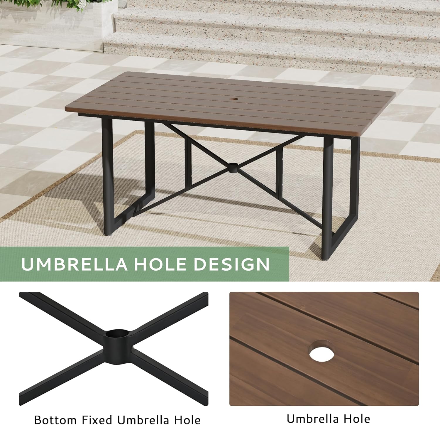 7-Piece Patio Dining Set, Wicker Outdoor Table and Chairs Set for 6 with Powder-Coated Aluminum Frame