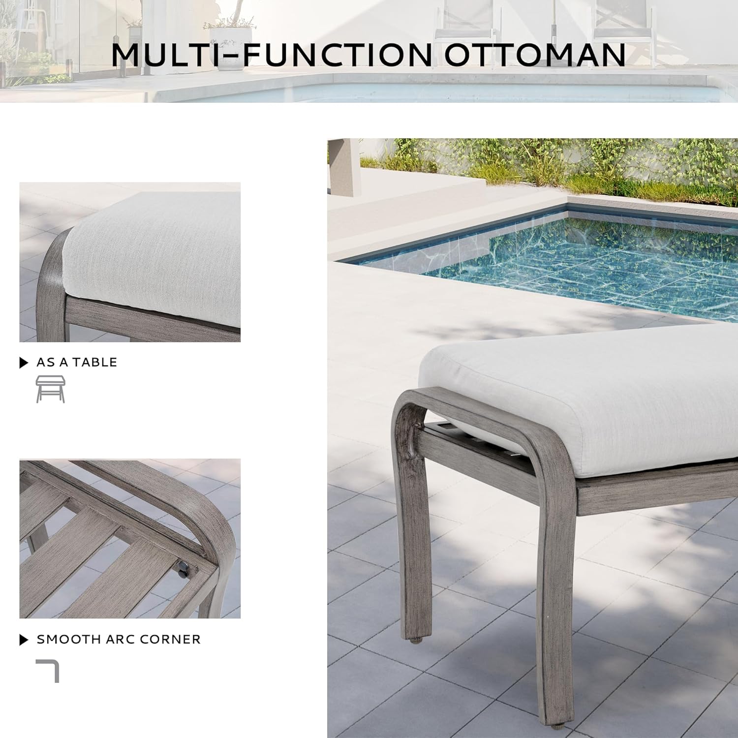Aluminum Patio Furniture Set with Coffee Table 6 Pieces, Sectional 3 Seat Sofa Couch and Armchairs with Cushions and Ottomans