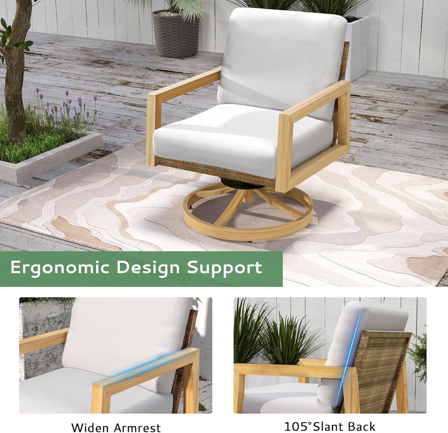 3-Piece Patio Bistro Set, All-Weather Wicker Backrest & Aluminum Frame Outdoor Swivel Chairs