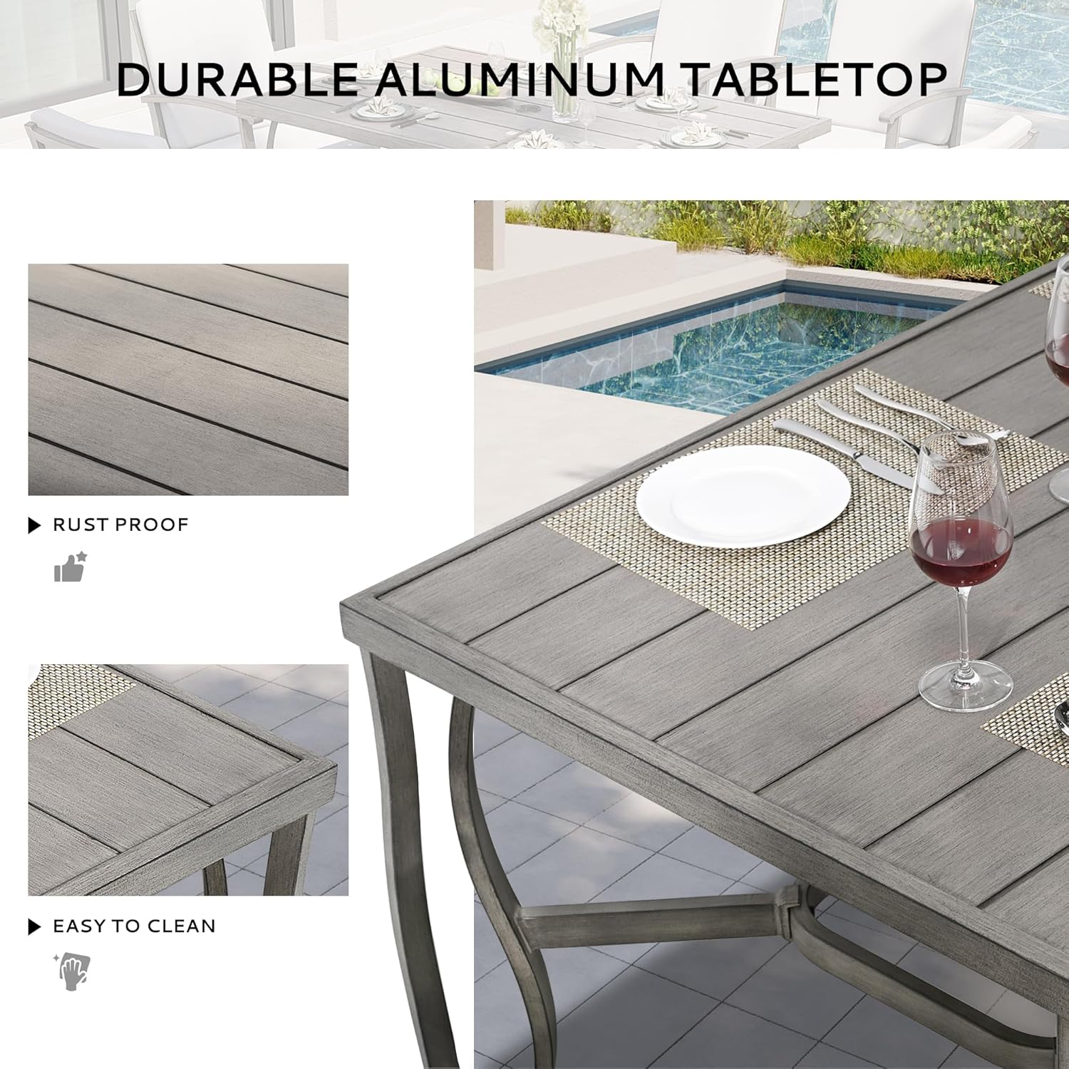 9-Piece Outdoor Patio Dining Set, Aluminum Patio Dining Set for 8, 1 Rectangular Table(Umbrella Hole)