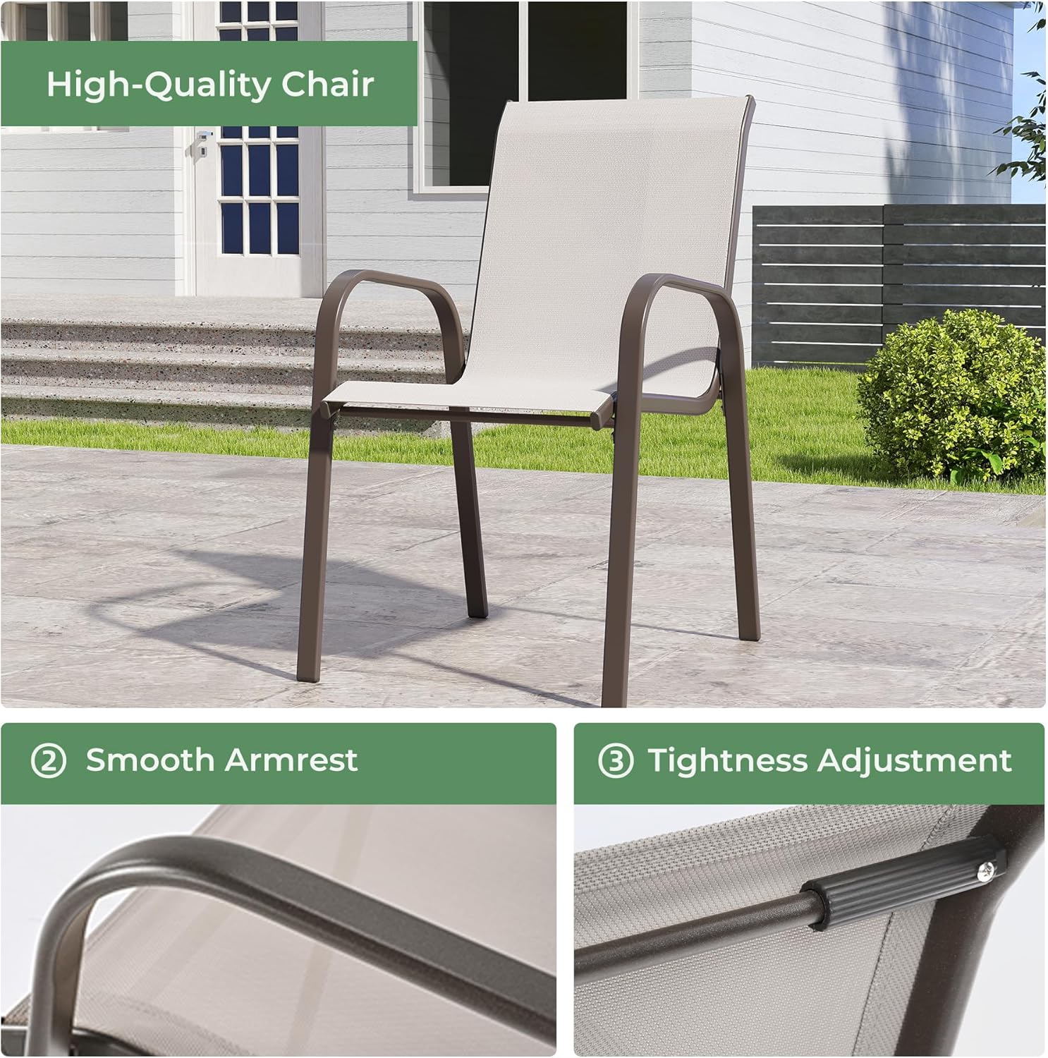 Metal Dining Table with Umbrella Hole, Stackable Outdoor Chairs for Garden Set for 8