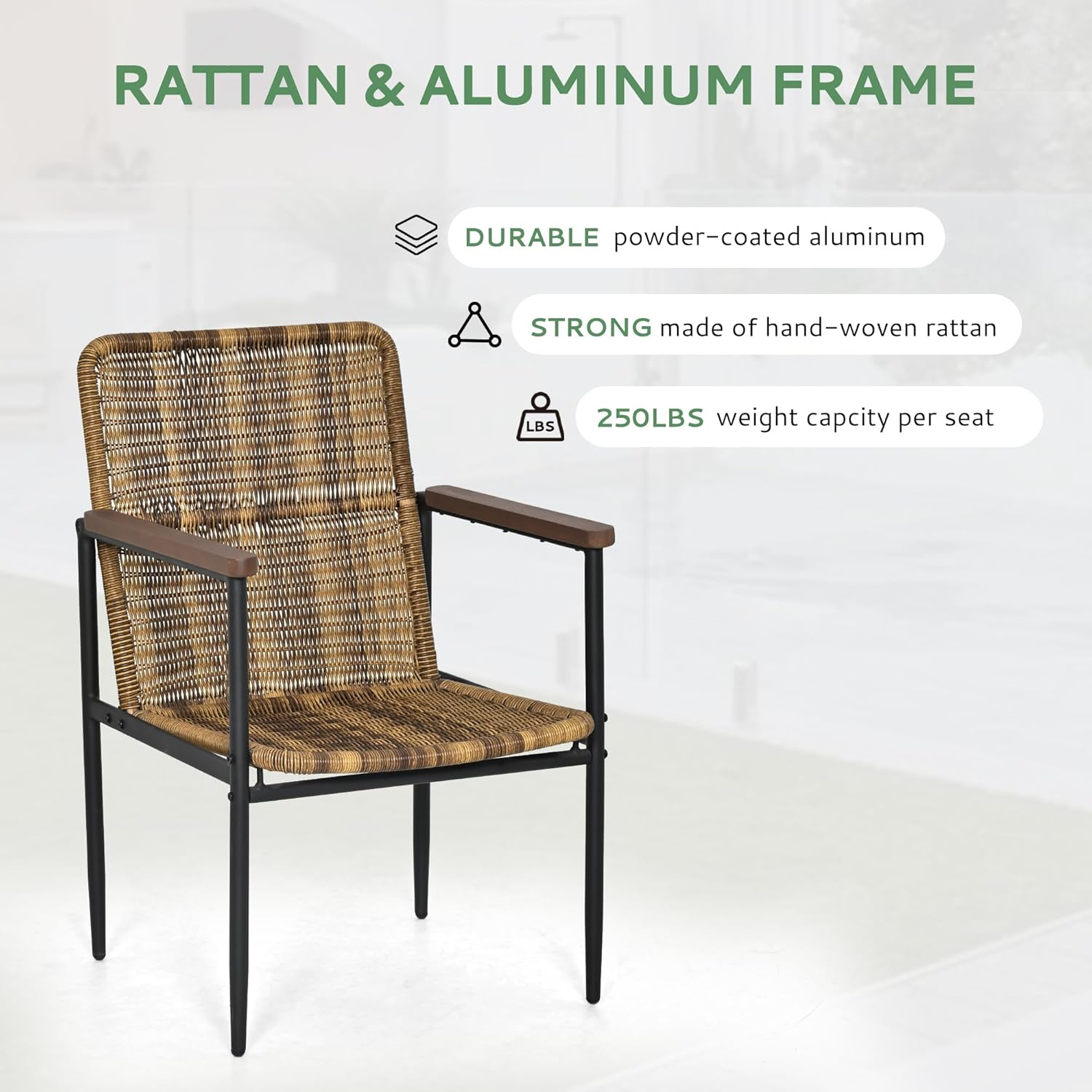 7-Piece Patio Dining Set, Wicker Outdoor Table and Chairs Set for 6 with Powder-Coated Aluminum Frame