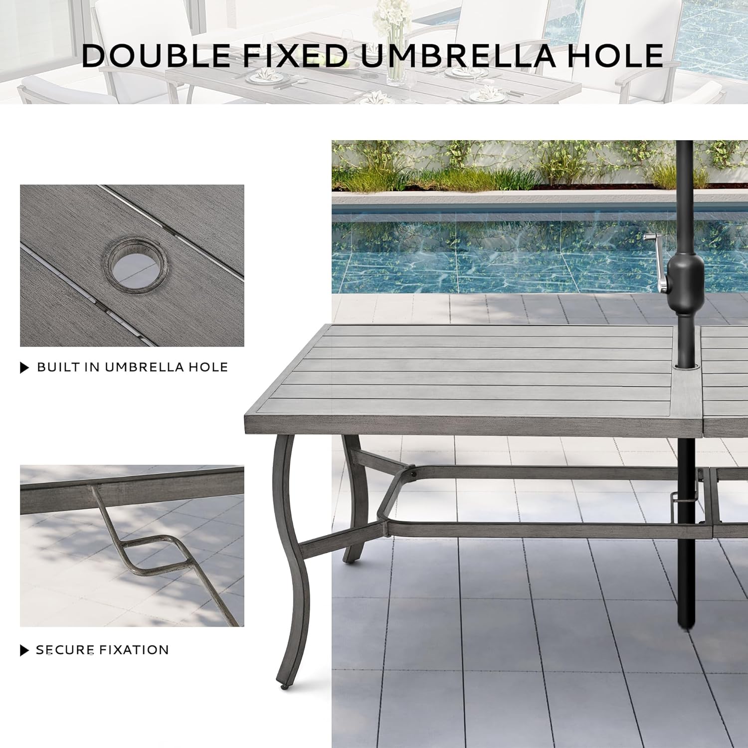 8-Person Outdoor Dining Table, Aluminum Large Rectangle 84.1"×39.8" Outdoor Dining Table with 2.2" Umbrella Hole