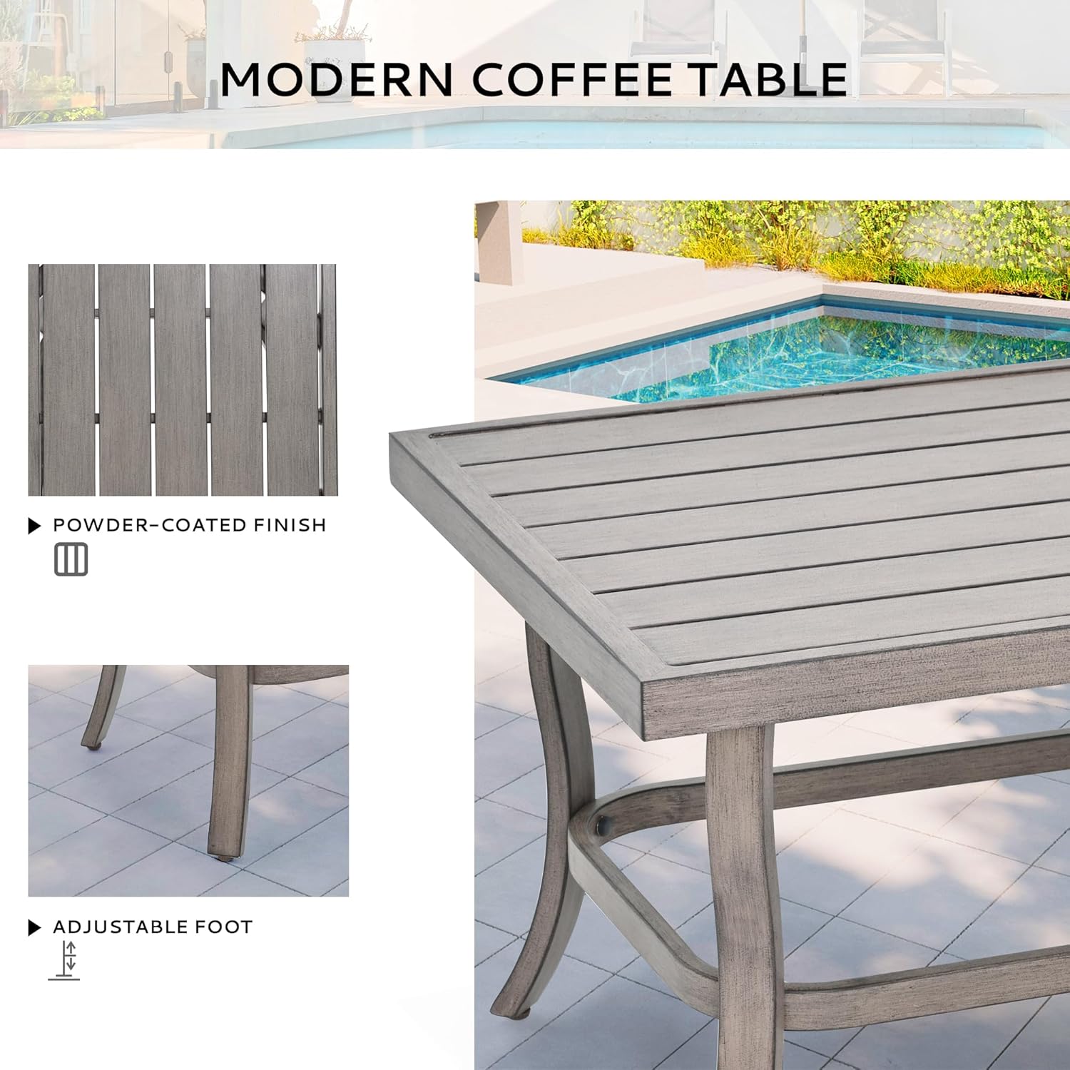 Aluminum Patio Furniture Set with Coffee Table 6 Pieces, Sectional 3 Seat Sofa Couch and Armchairs with Cushions and Ottomans