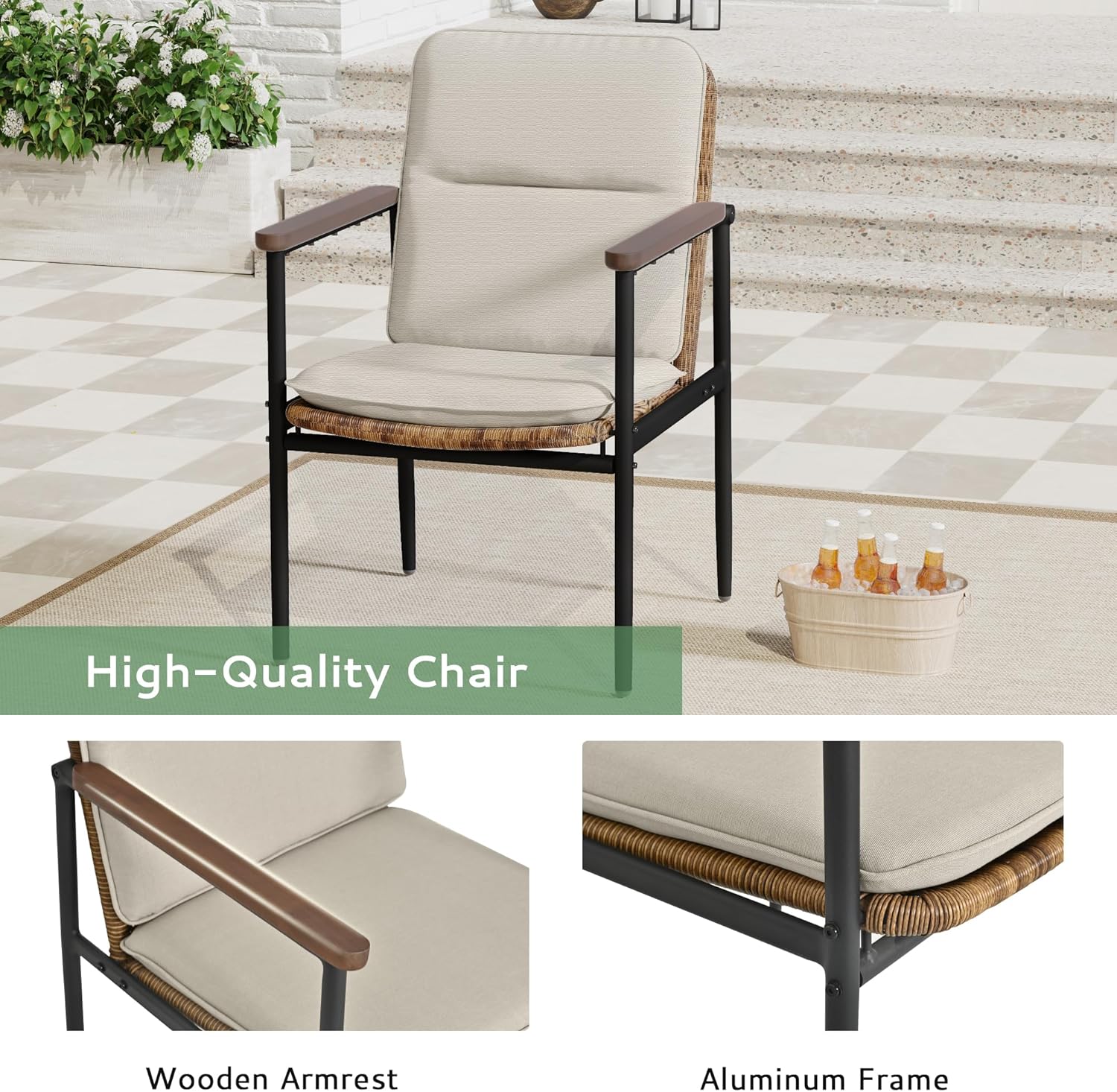 7-Piece Patio Dining Set, Wicker Outdoor Table and Chairs Set for 6 with Powder-Coated Aluminum Frame