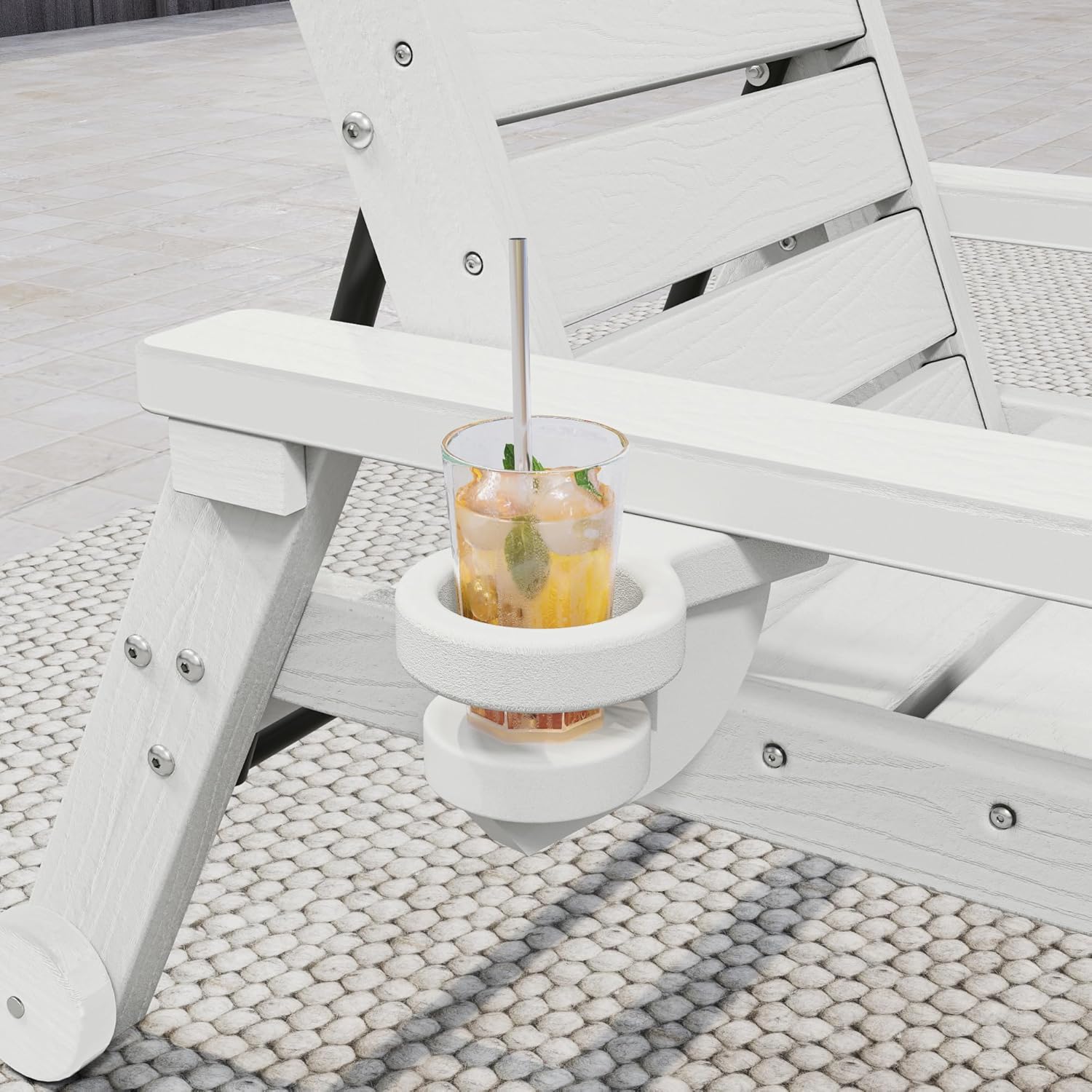 HDPE Chaise Lounge 5-Level Adjustable Backrest, Pool Lounge Chair with Wheels and Cup Holder