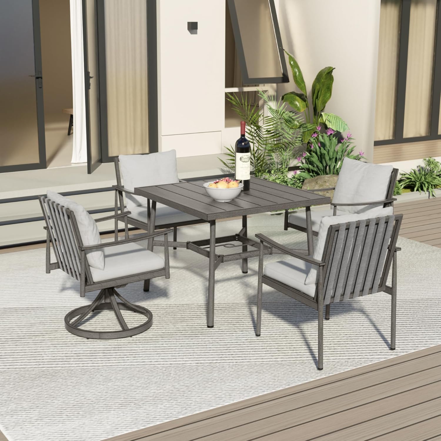 5-Piece Outdoor Dining Set - Aluminum Patio Dining Set with Rope Backrest
